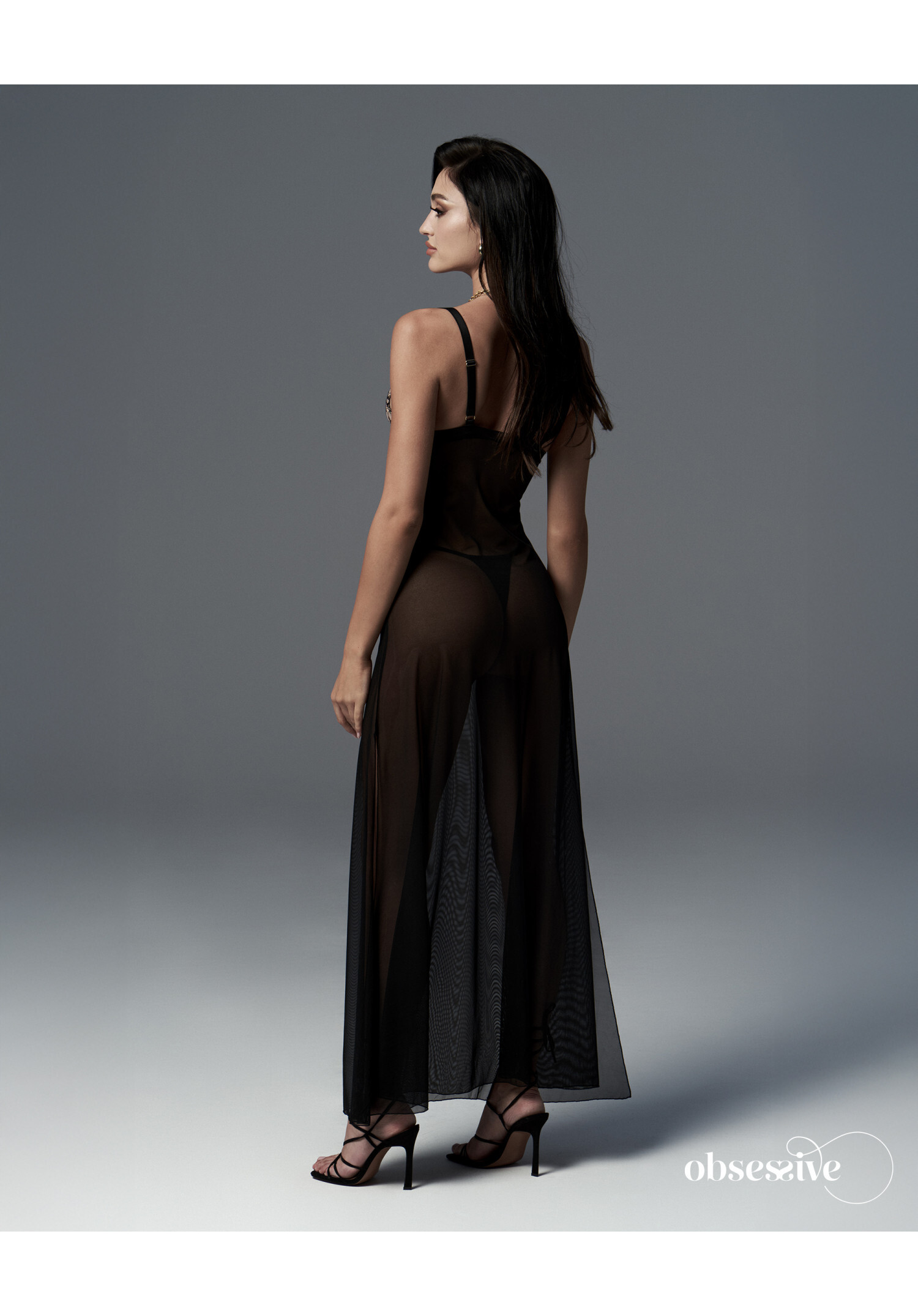 Obsessive - Vila Blanes 花卉刺繡長款透視睡裙套裝 (XS/S/M/L/XL/XXL)