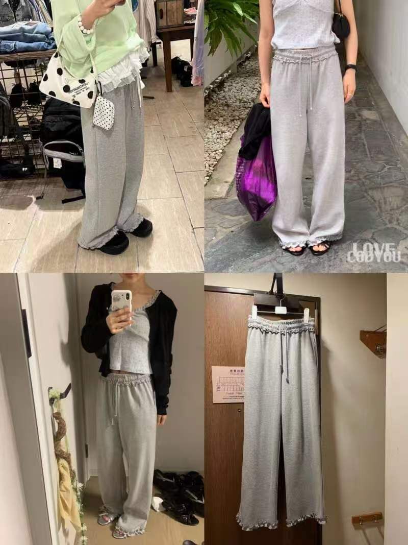 GK6232 灰色花邊日系舒服休閒褲