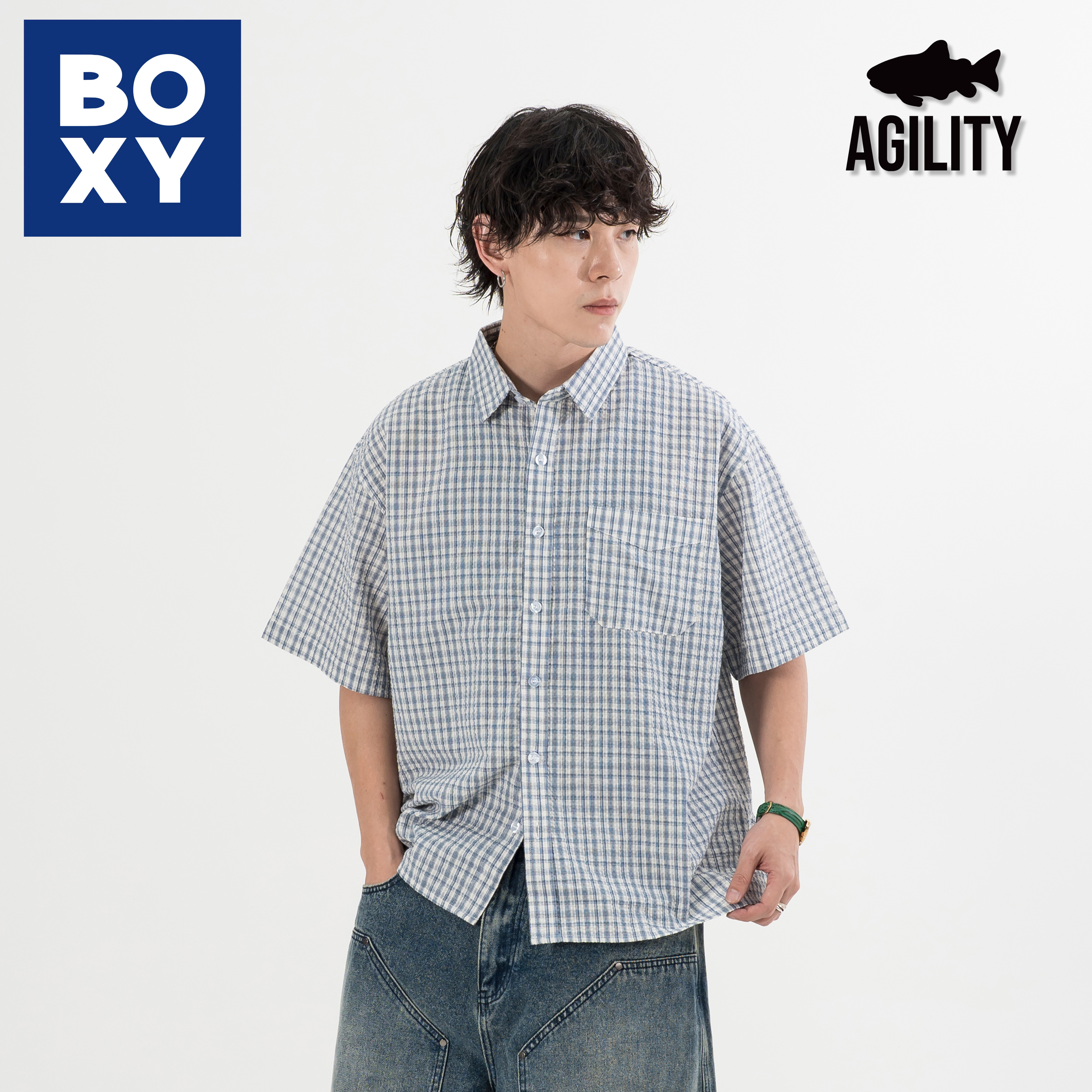 AGILITY Boxy Fit Seersucker Shirt 寬短 泡泡紗 短袖襯衫 [SS-N08]