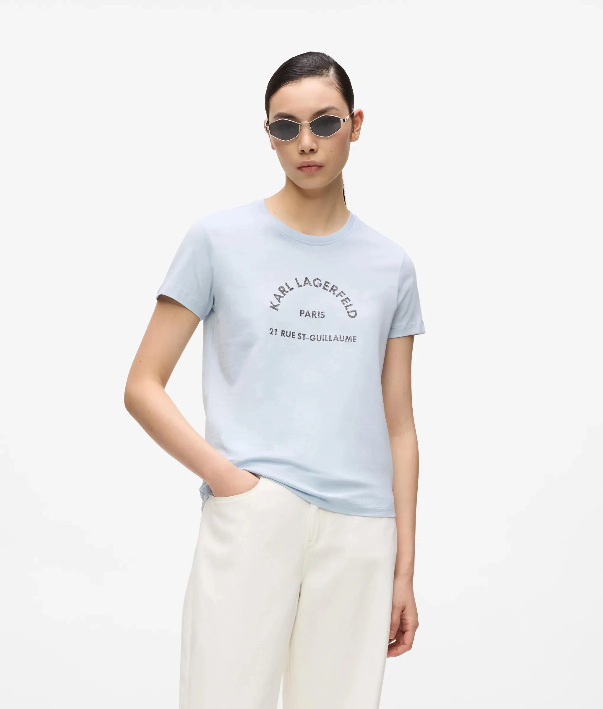 KARL LAGERFELD 字母短袖（湖水藍）