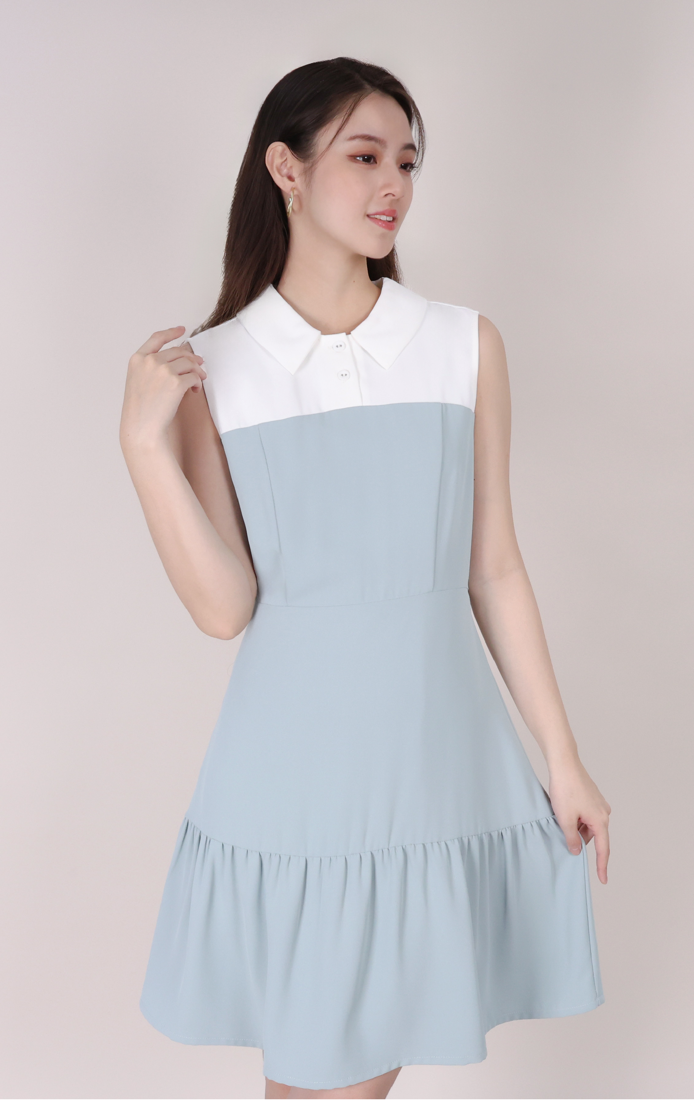 Contrast Trim Sleeveless Lapel Dress OP0661