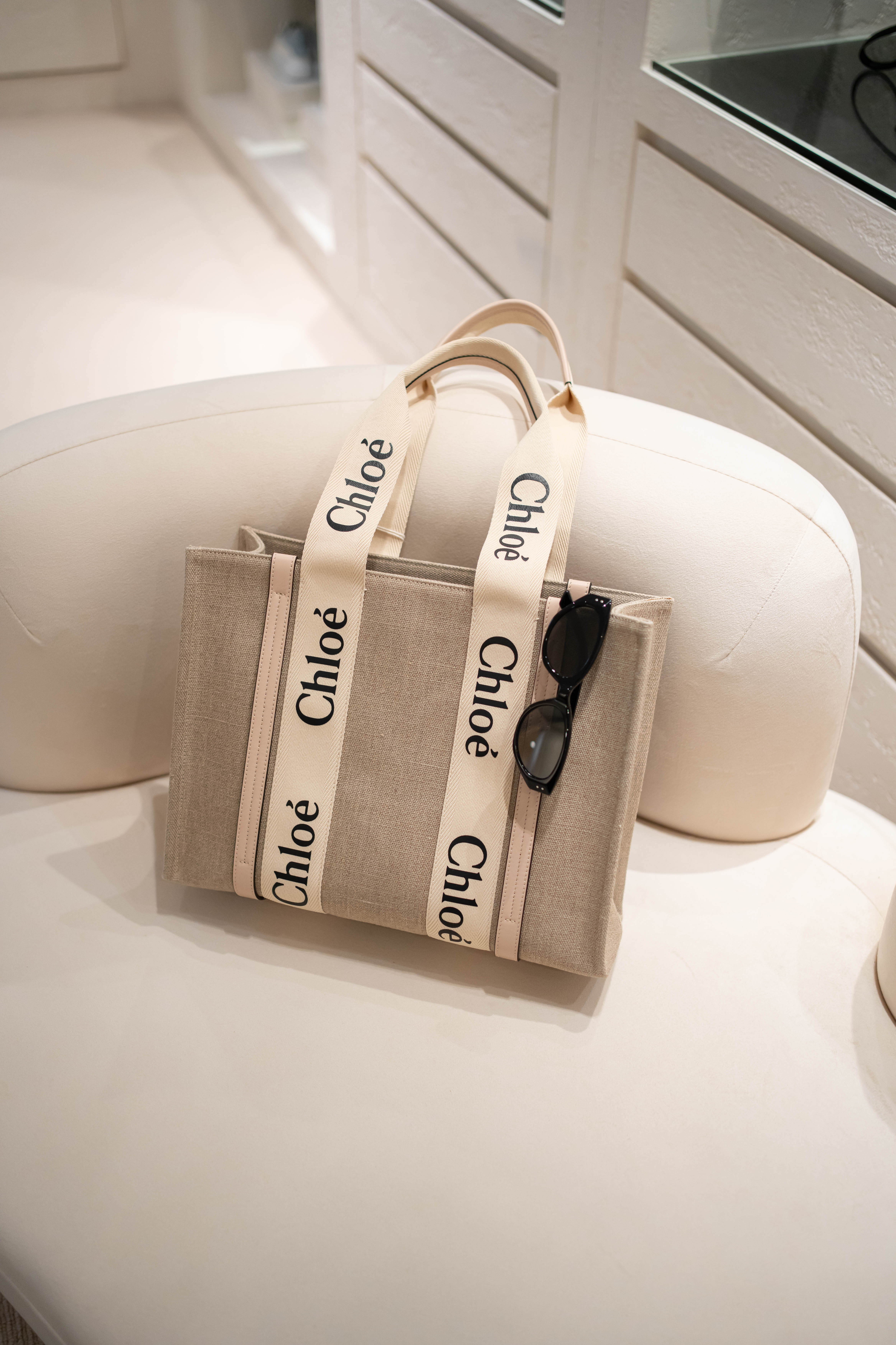 Chloe Medium Woody Tote 中號粉色拼米色