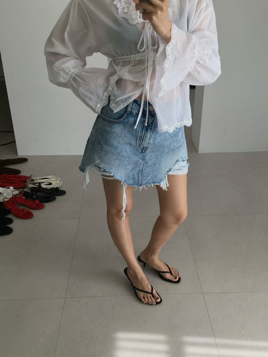 抽鬚牛仔短裙