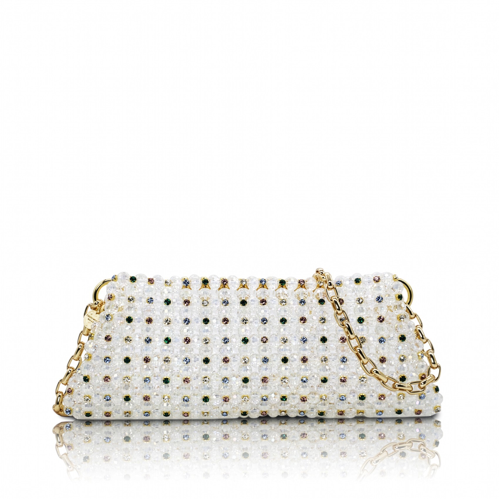 1PO0506-810 [PALERA MILANO] Jean's Selection - Crystal Pouch Long Transparent white Multicolour Gold Hardware 100cm #BGCPOL-C10DBA (EU)