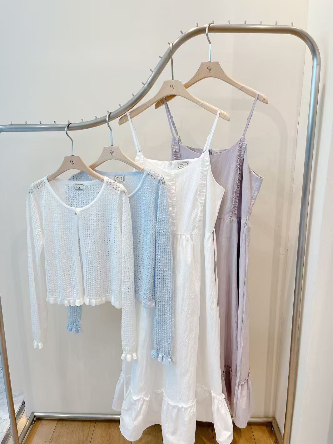 OV6245 法式風格夏日開衫吊帶連身裙set