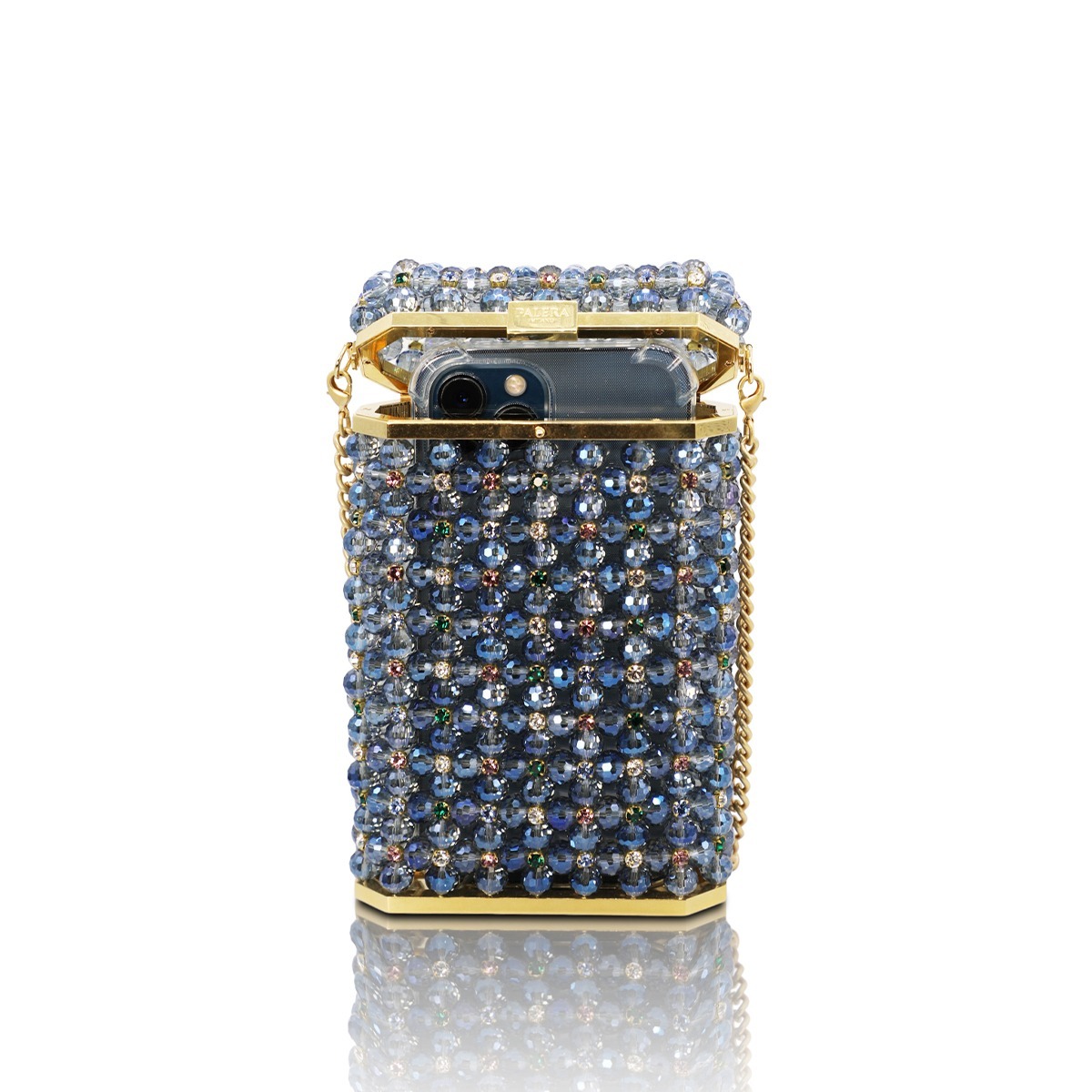1PO0506-845 [PALERA MILANO] Jean's Selection - Phone Holder Sparkle Blue Gold Hardware #ACPHHO-C10DBA (EU)