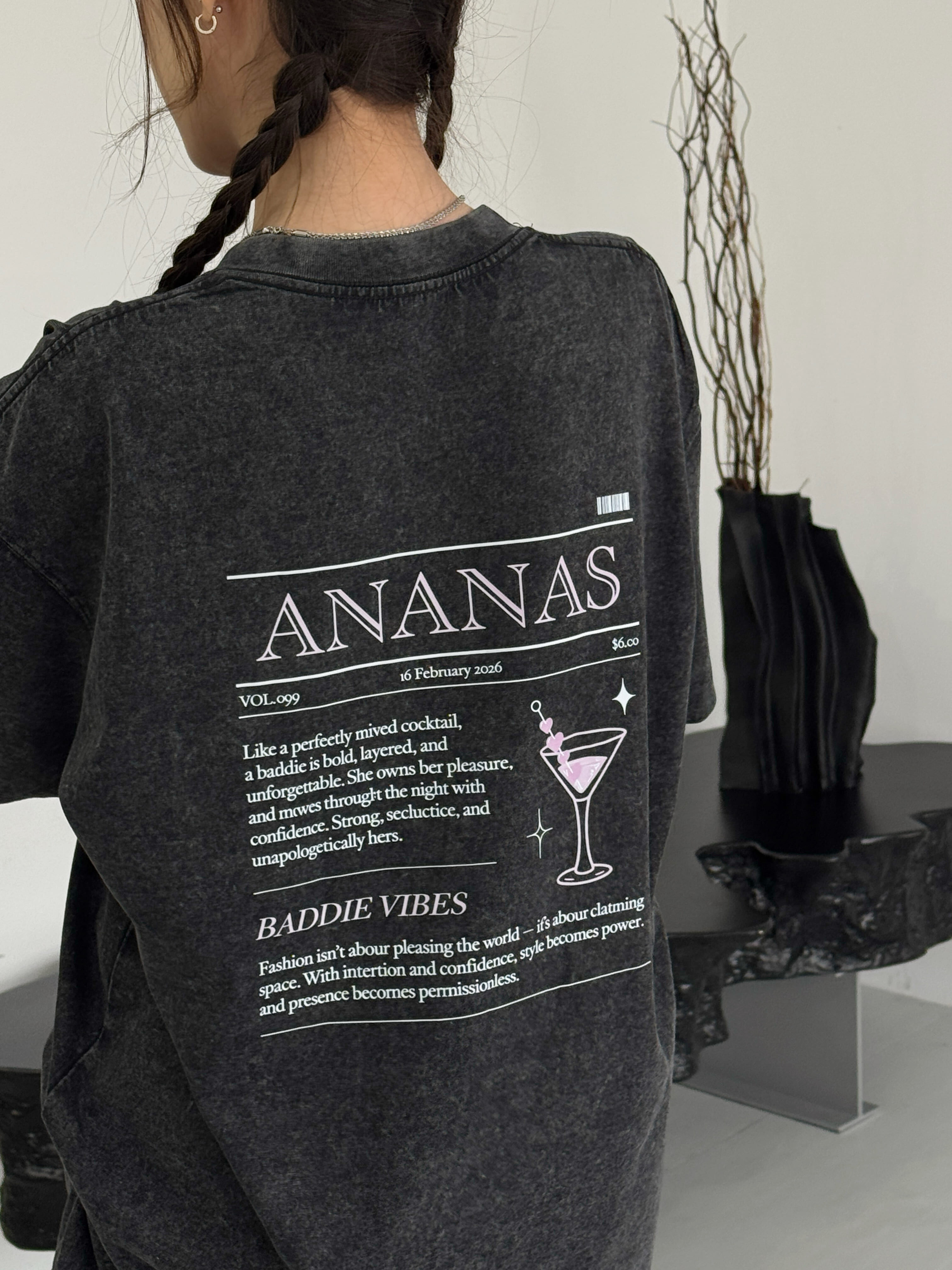 [ Ananas設計款✨] 品牌Logo印花調酒Oversized T-shirt