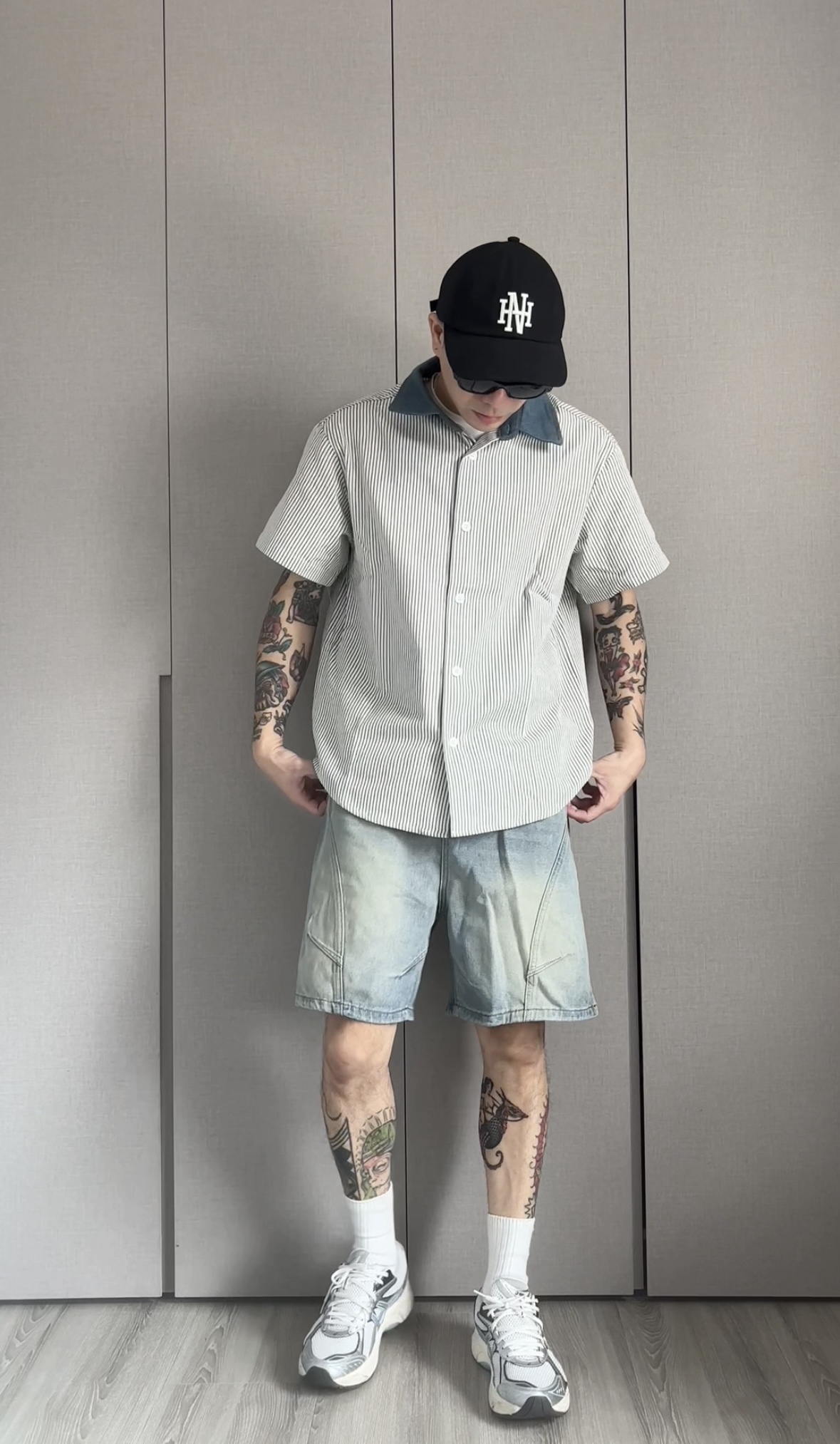 拼接直條紋襯衫