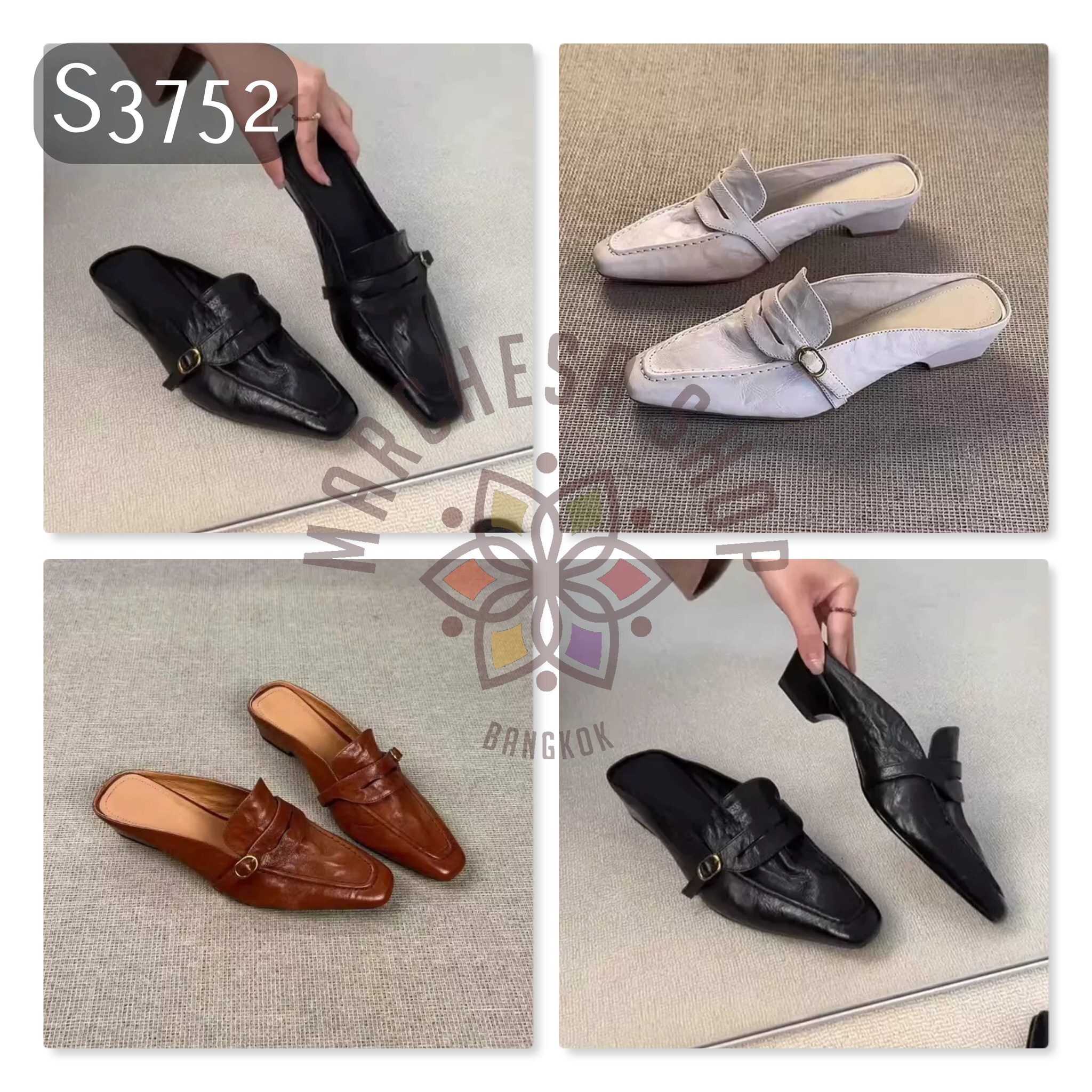 S3752 - 羊皮樂福扣帶方頭低踭拖鞋