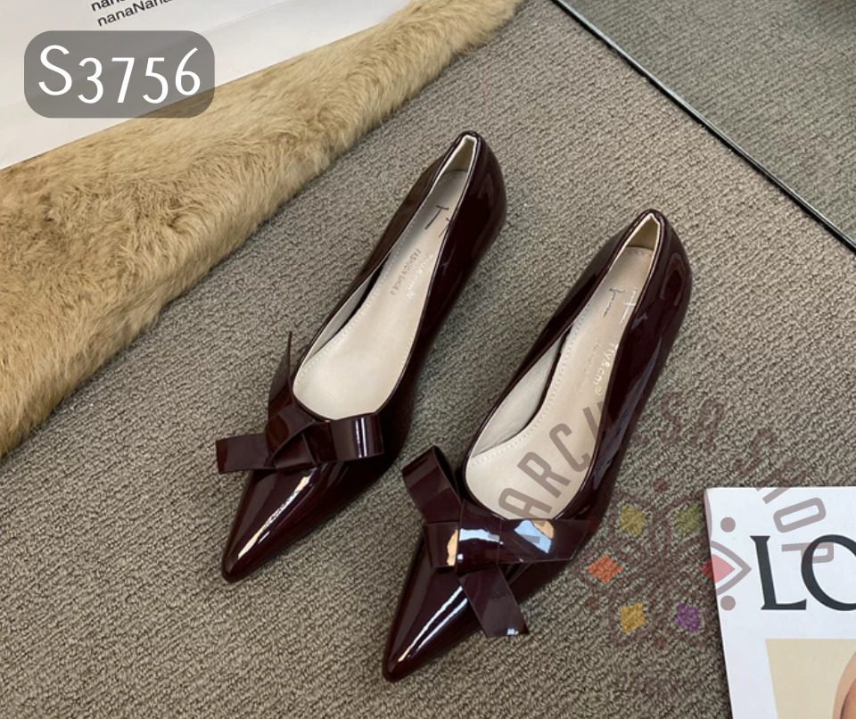 S3756 - 羊漆皮蝴蝶綁結尖頭高踭鞋