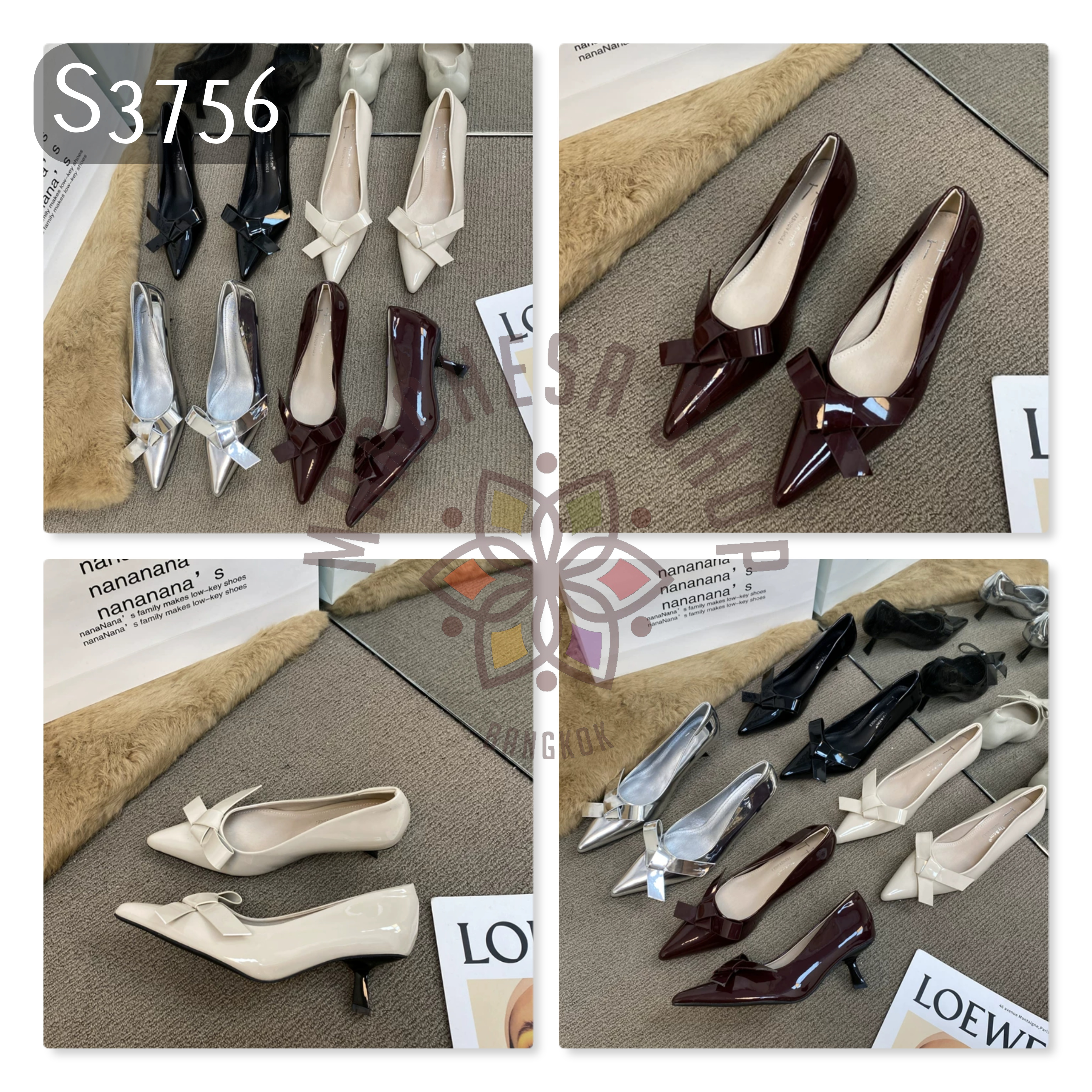 S3756 - 羊漆皮蝴蝶綁結尖頭高踭鞋