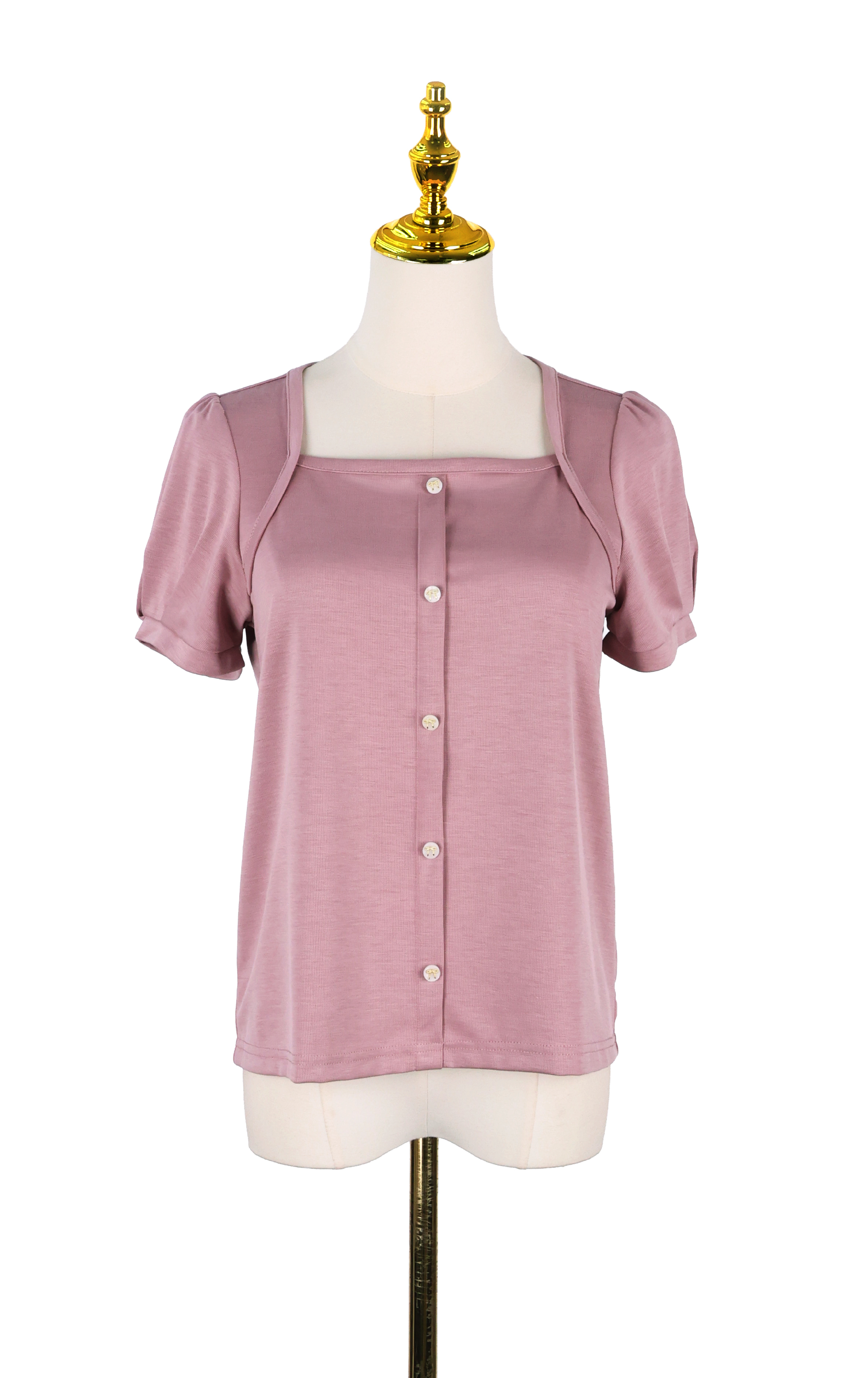 Gathered Sleeve Square Neck Buttoned Top ST0906