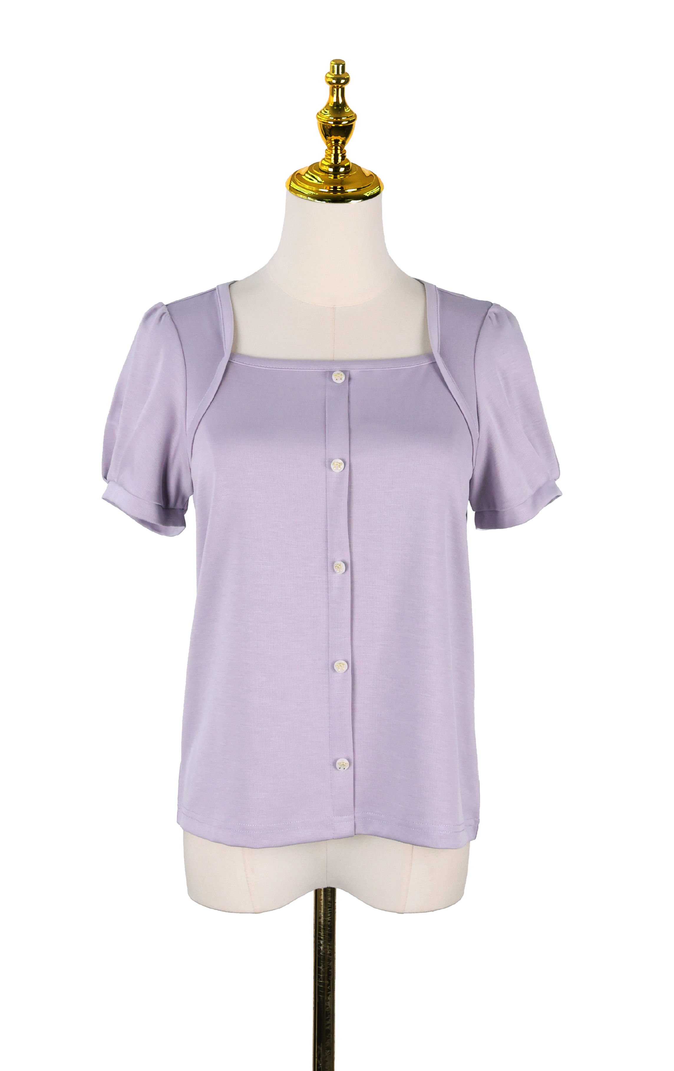 Gathered Sleeve Square Neck Buttoned Top ST0906