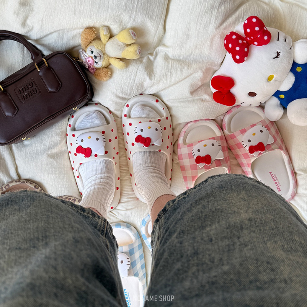 SANRIO X HELLO KITTY 三麗鷗 格紋/圓點/豹紋 防滑 拖鞋 三款 (女款)