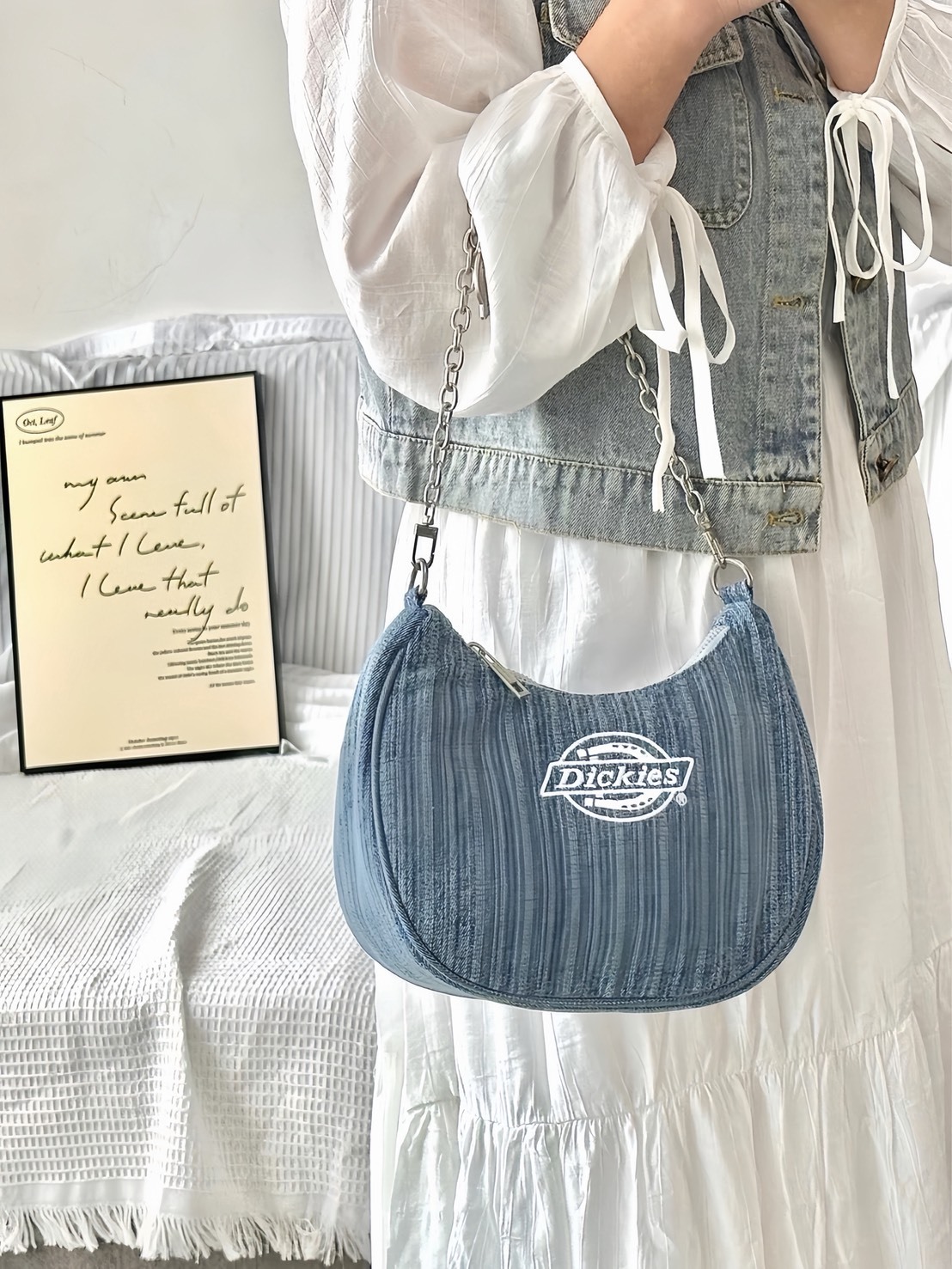 Dickies 復古牛仔 刺繡logo 鍊條 半月包 三色
