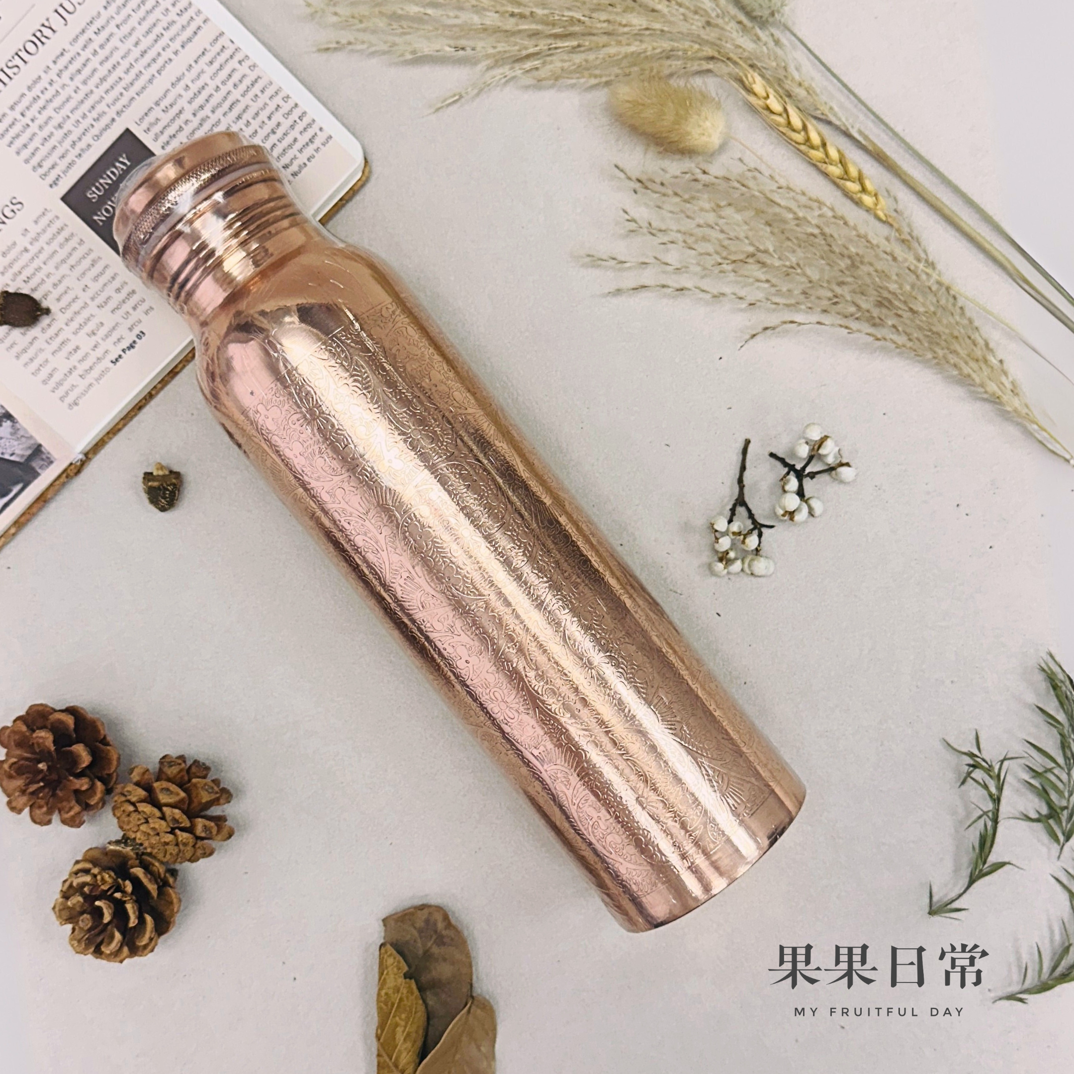 印度純銅水壺 1000ml Indian Pure Copper Bottle 1000ml (Embossed壓花)