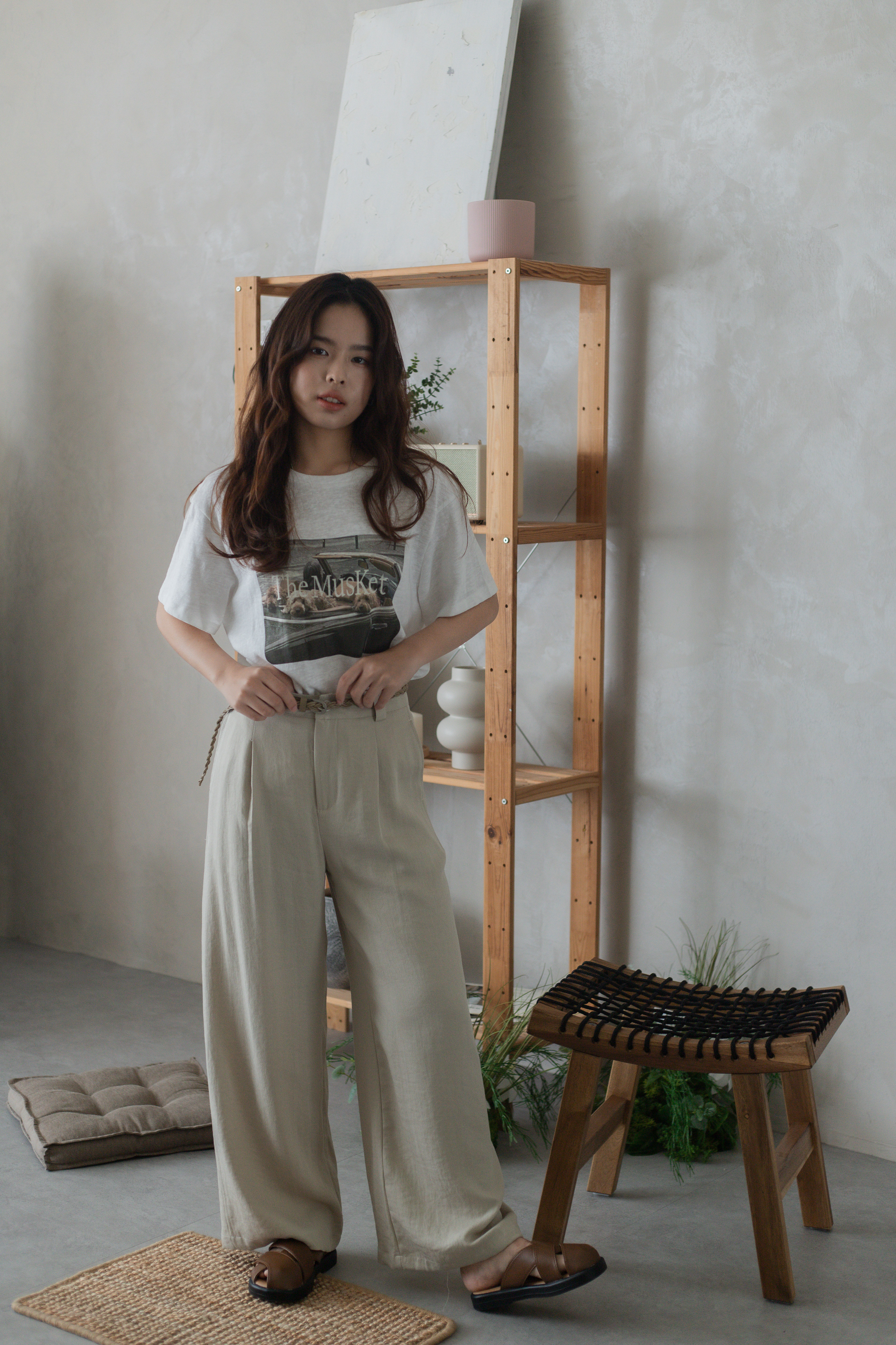 Alice Linen Straight Leg Pants Beige- 2739PLBEI