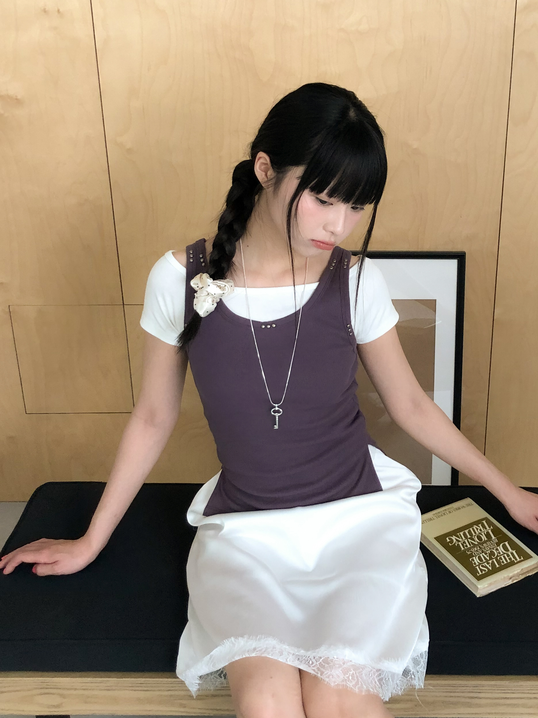 stud ribbed layered tank #背心