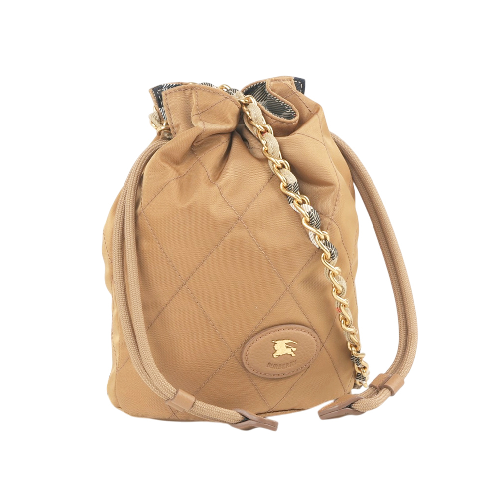 【Burberry】Horseshoe 雙面可用帆布抽繩鍊包(柚木棕)