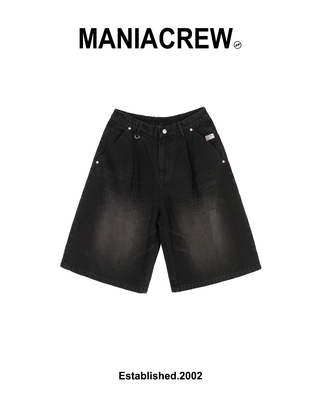 MANIA 水洗破壞打摺過膝牛仔褲｜Washed Distressed Pleated Jorts（26SS）