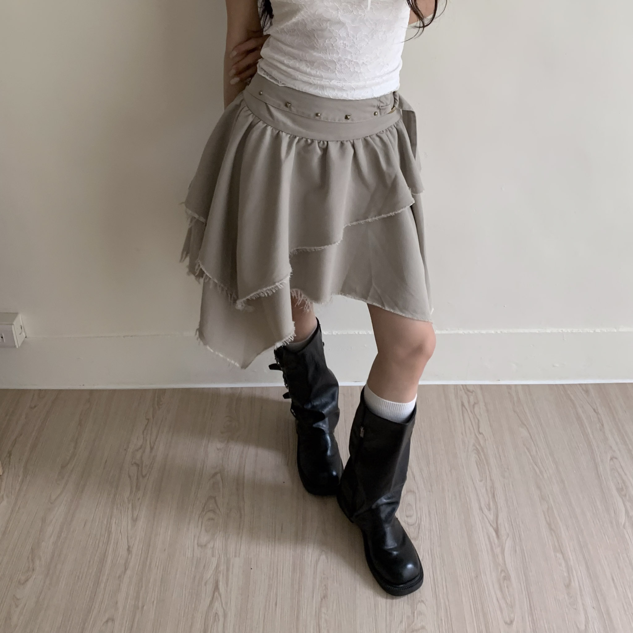 ISA_Coachella波嬉風 鉚釘不規則層次裙_64007