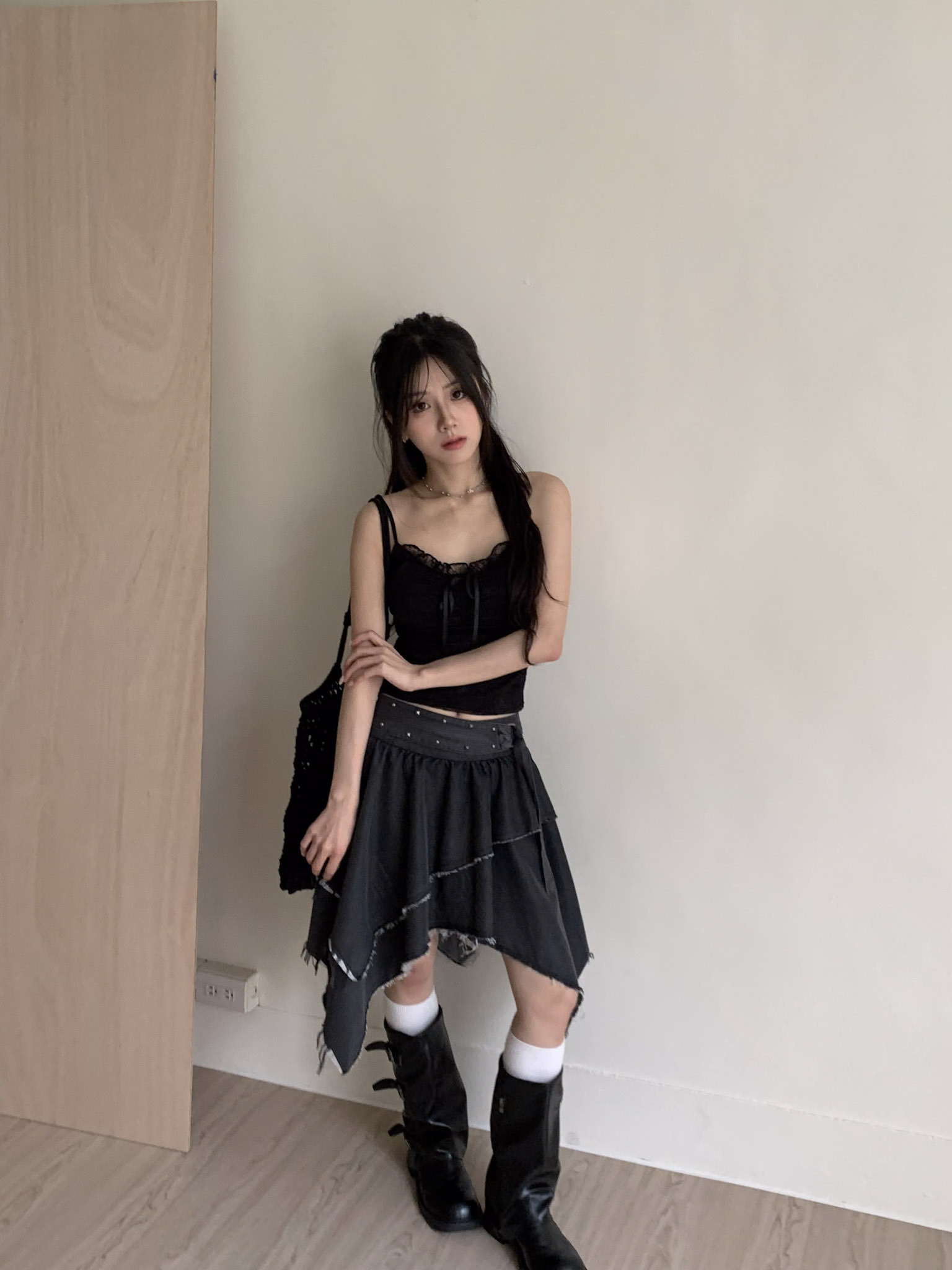 ISA_Coachella波嬉風 鉚釘不規則層次裙_64007