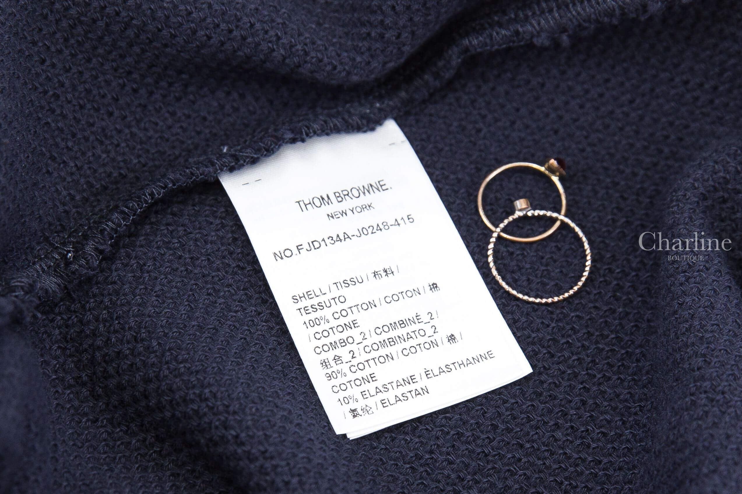 Thom Browne Textured Pique 4-bar Polo Dress 深藍色側邊白色四條橫紋棉質Polo領短袖洋裝-Charline Boutique 精品代購