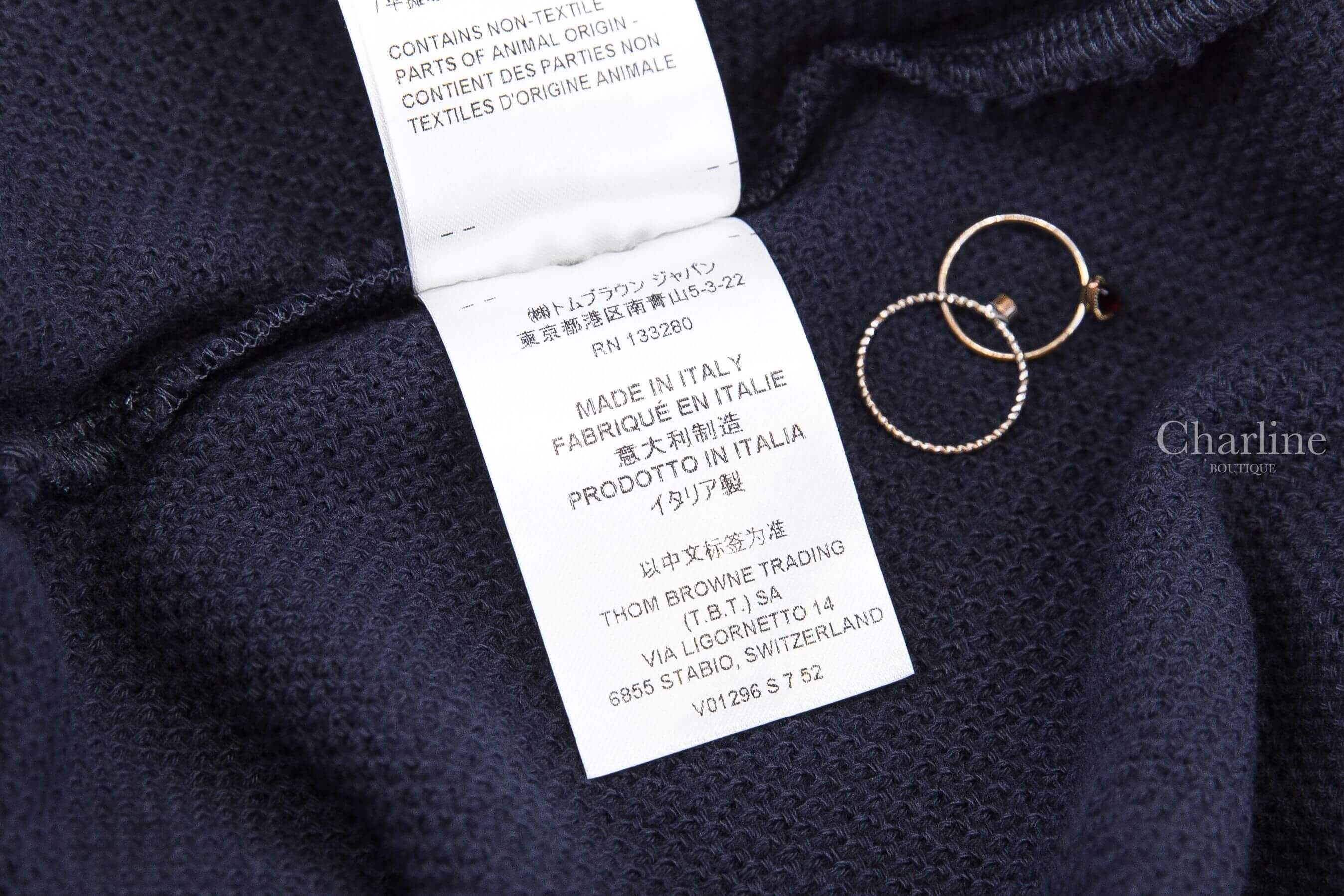 Thom Browne Textured Pique 4-bar Polo Dress 深藍色側邊白色四條橫紋棉質Polo領短袖洋裝-Charline Boutique 精品代購