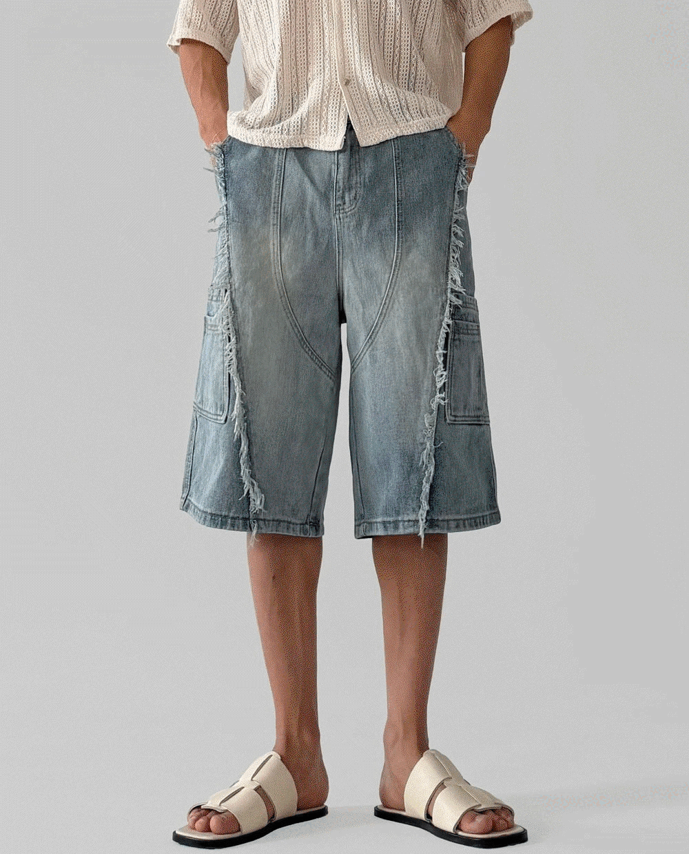 Frayed Bermuda denim shorts