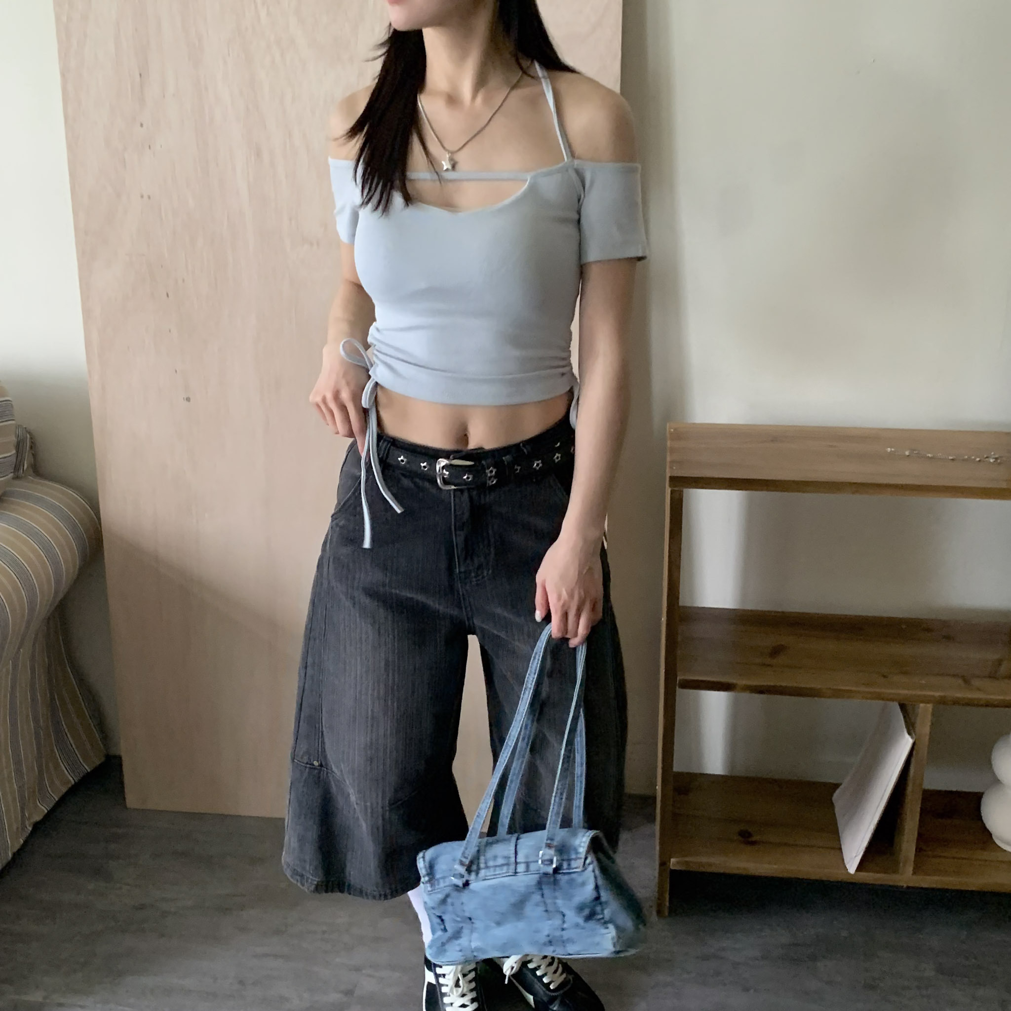 ISA_辣妹養成記 (含胸墊)側抽皺繞脖上衣_63096