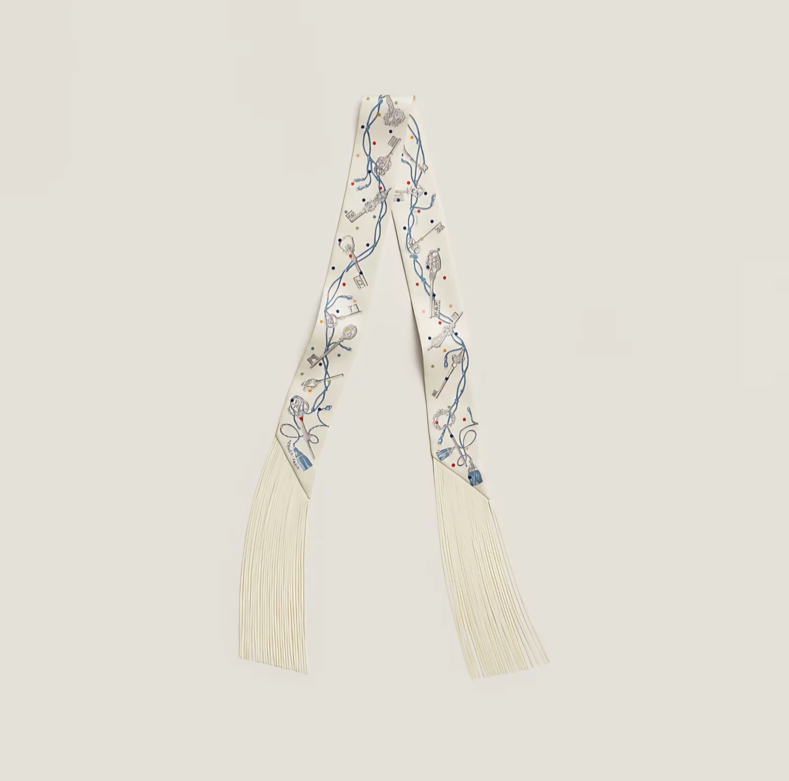 Hermes Les Cles a Pois leather fringes Twilly