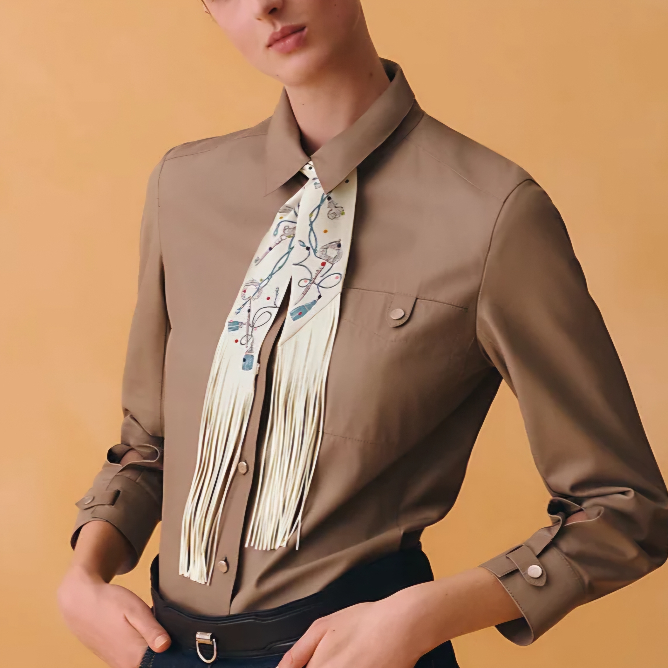 Hermes Les Cles a Pois leather fringes Twilly