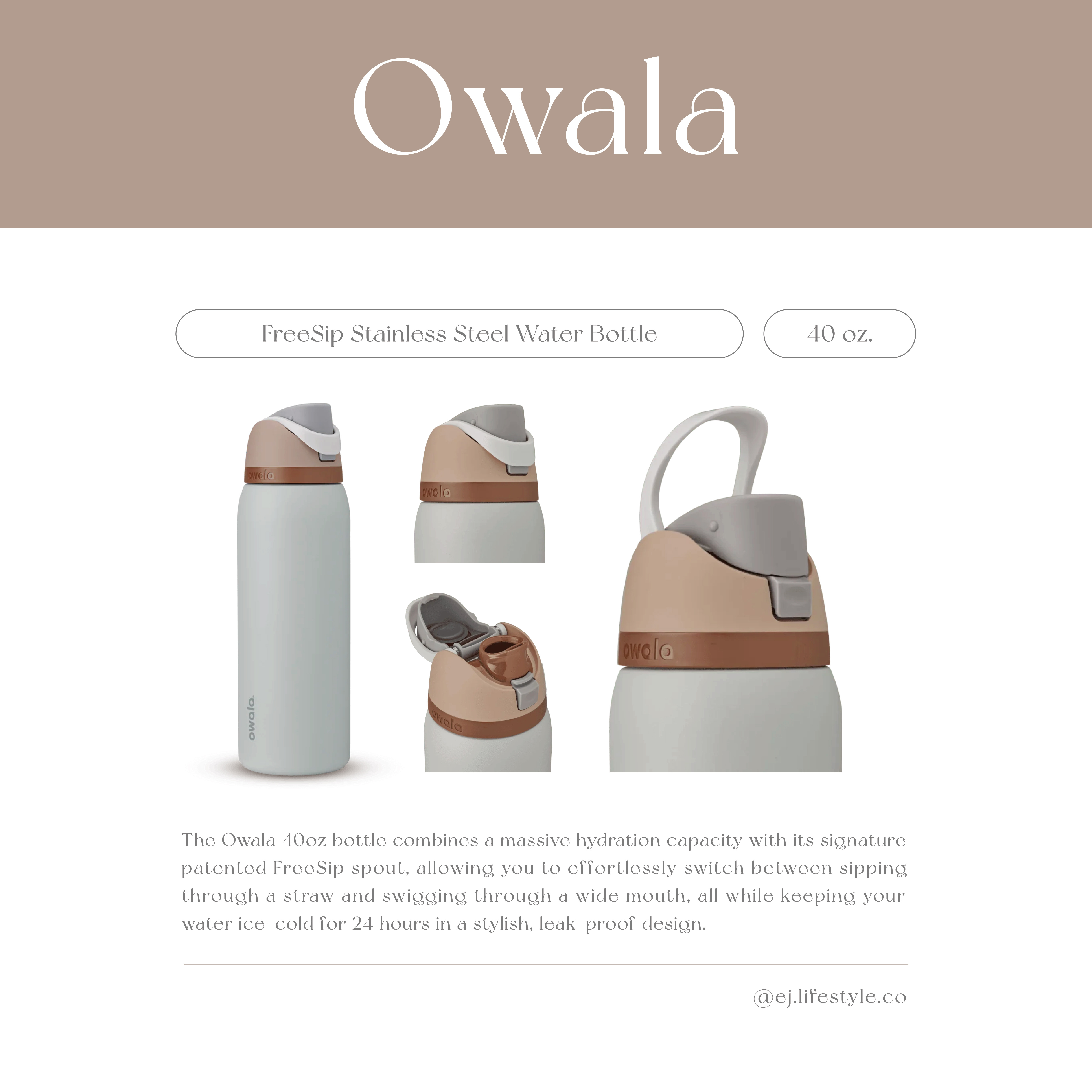 🇺🇸 OWALA FreeSip Stainless Steel Water Bottle 撞色 不鏽鋼保溫杯 直飲杯 吸管杯 40oz 1183ml / 預購