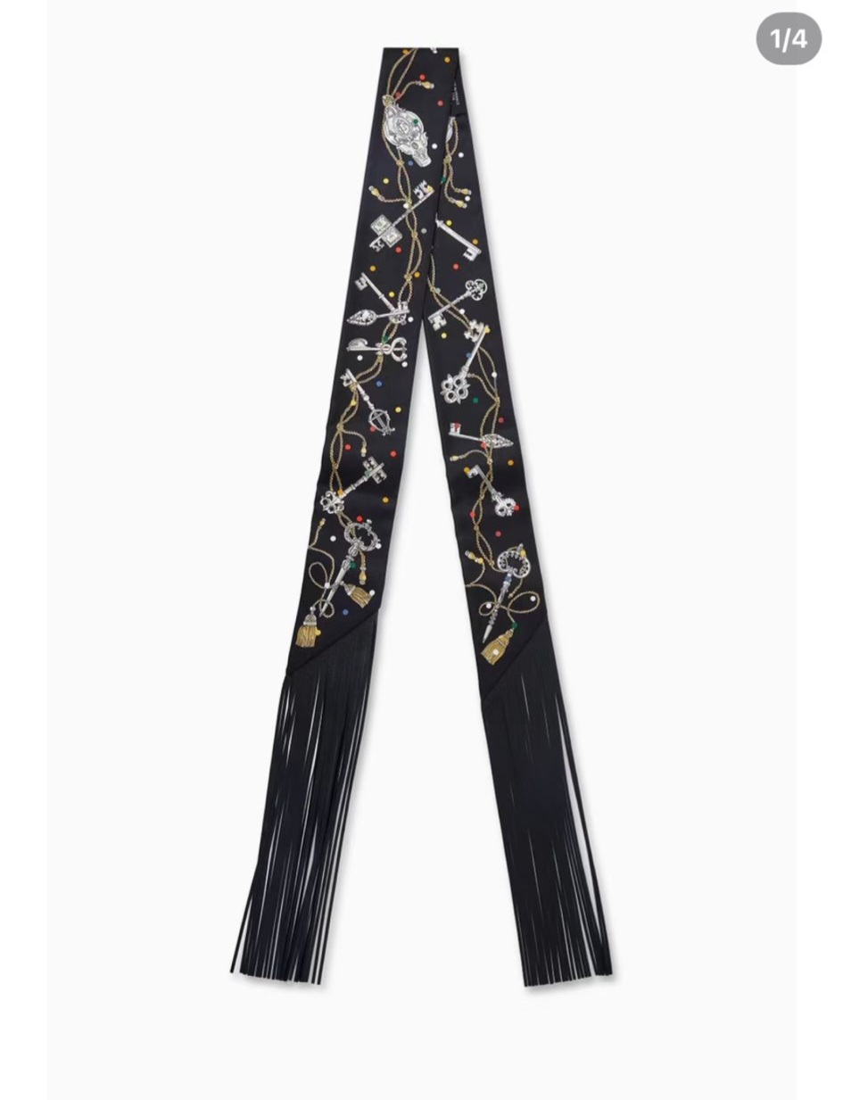 Hermes Les Cles a Pois leather fringes Twilly