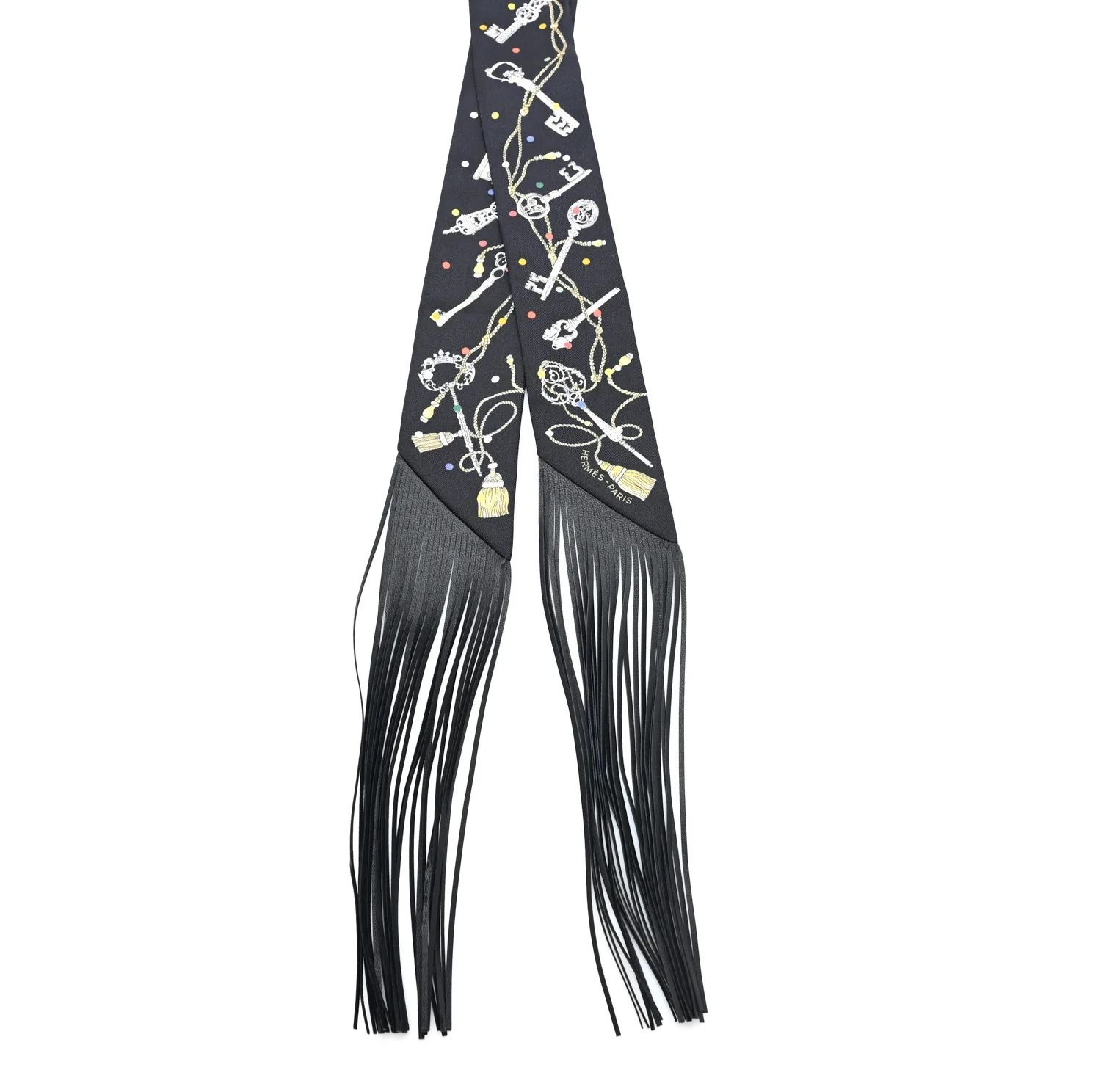 Hermes Les Cles a Pois leather fringes Twilly