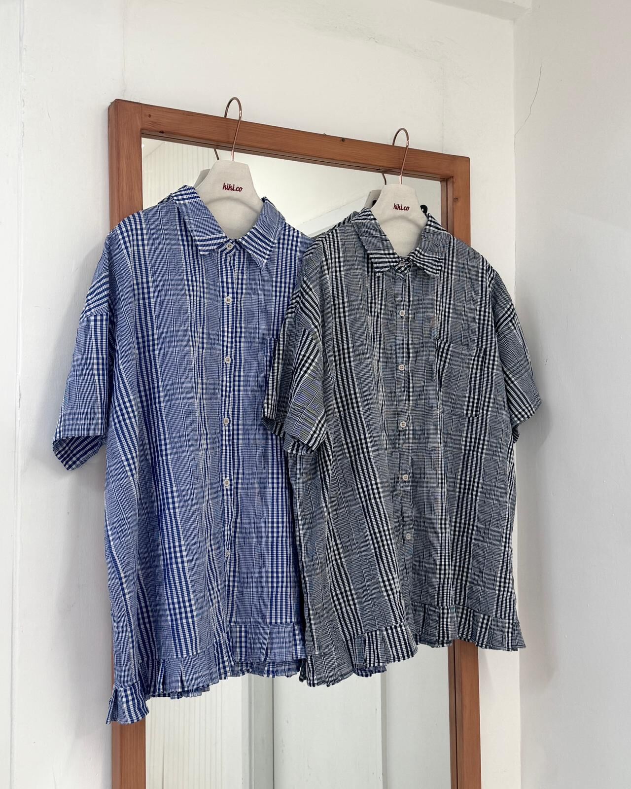柔軟大小格紋褶褶底上衣