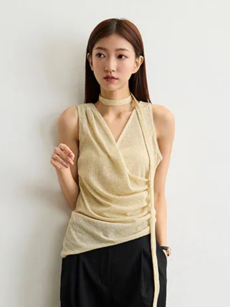 SALE800 不對稱側收褶上衣（附繫帶）