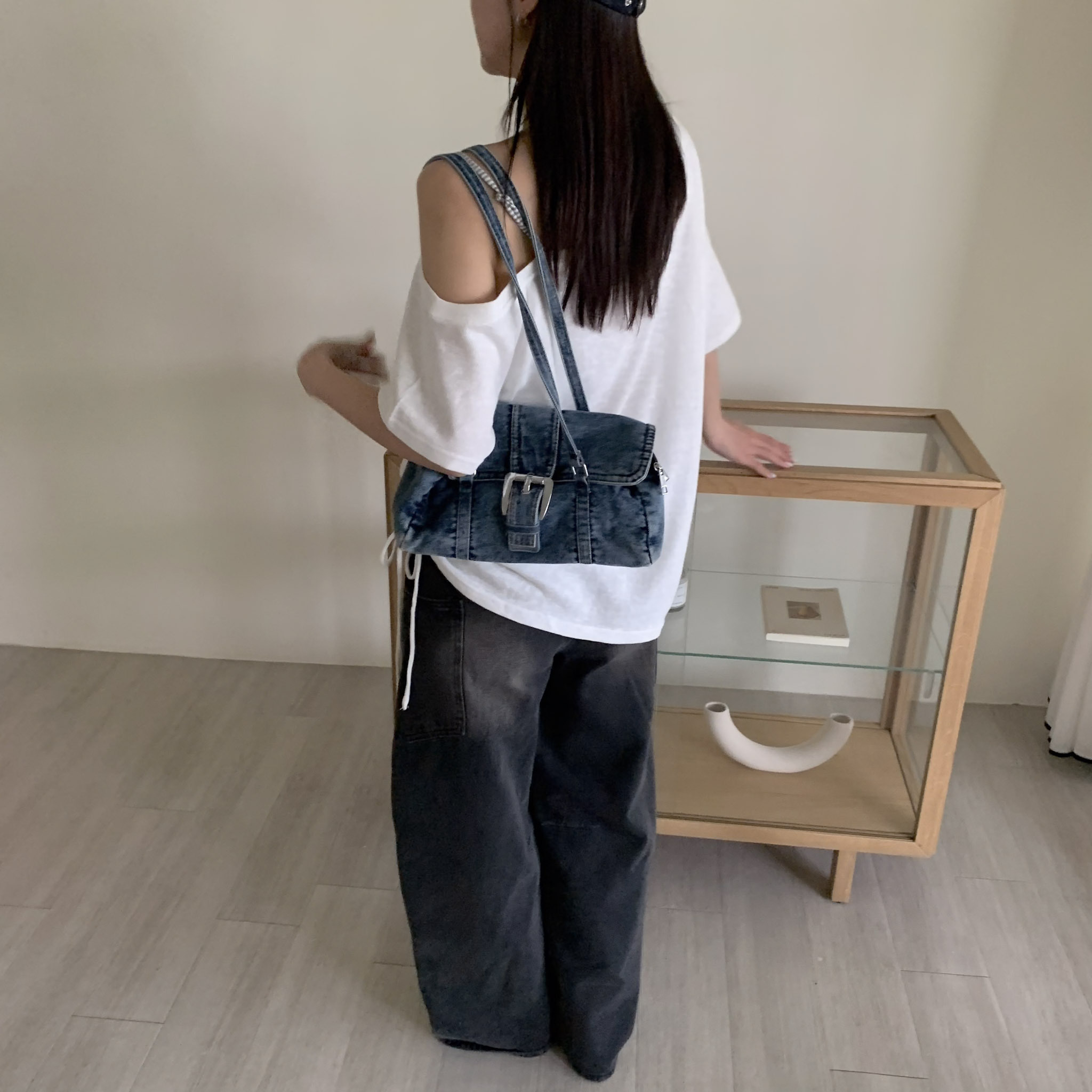 ISA_個性焦點 朋克復古水洗牛仔單肩包_63003