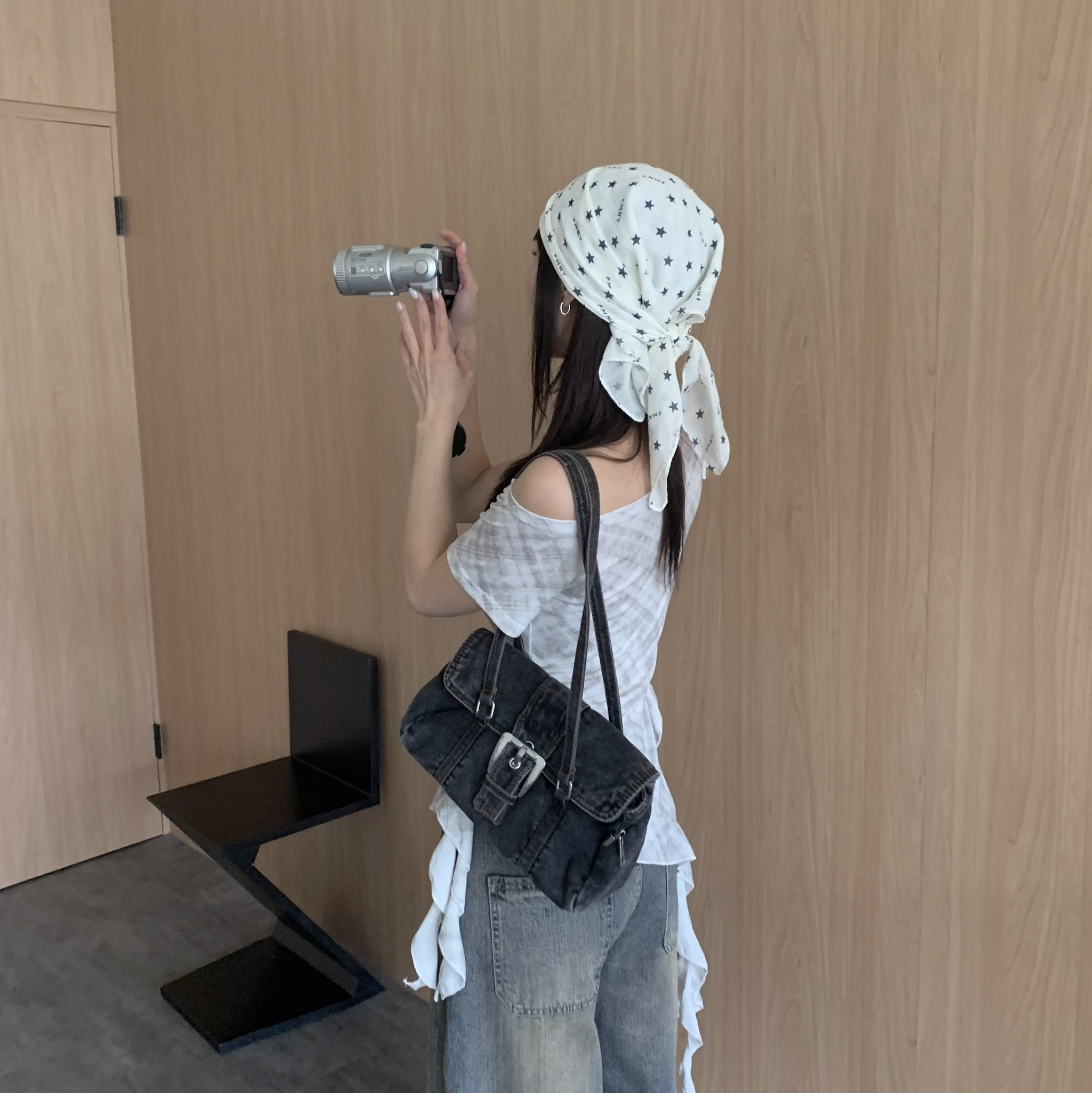 ISA_個性焦點 朋克復古水洗牛仔單肩包_63003