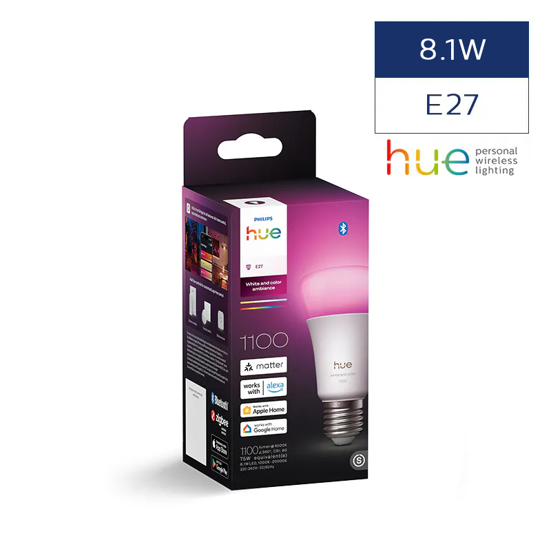 Hue E27 White & Color Ambiance Single Bulb 8.1W