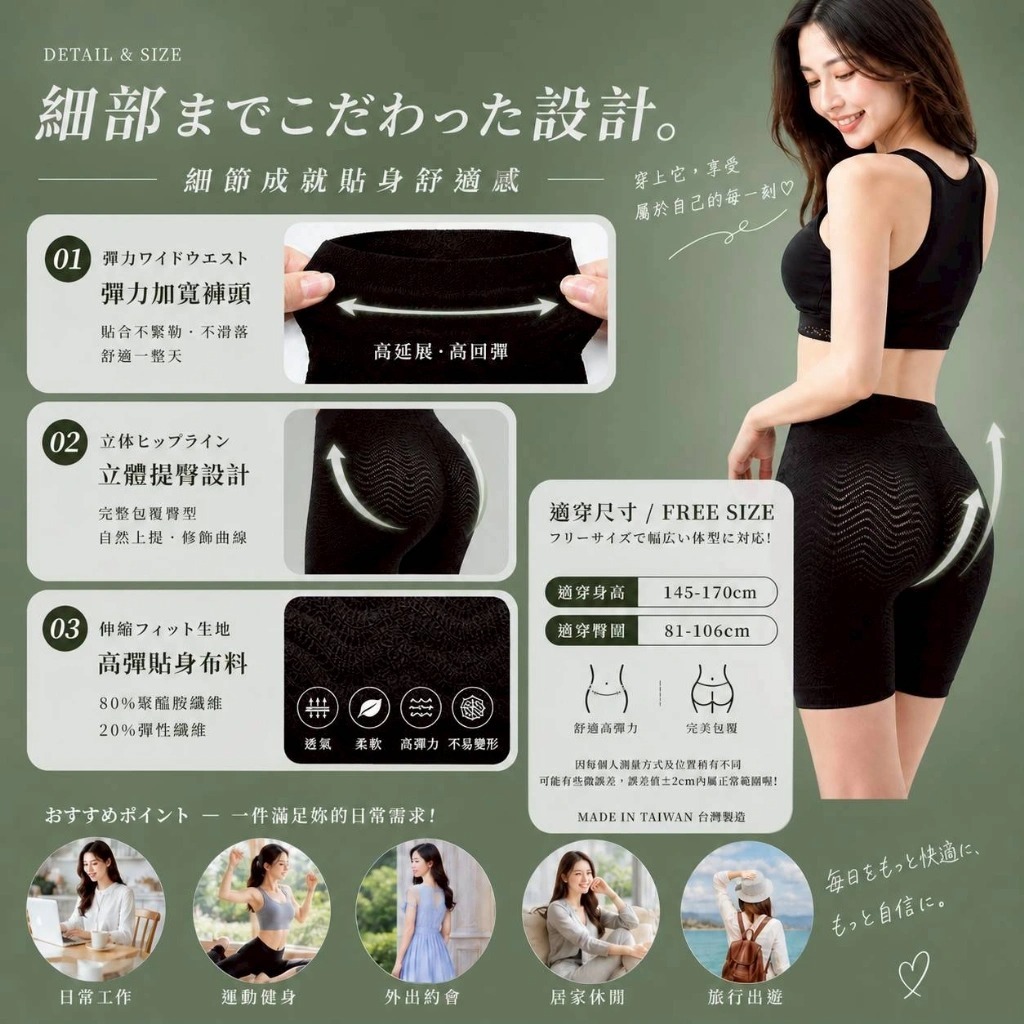 WSBB11491  ✨ ②⓪②⑥台灣製 🇹🇼 𝐆𝐈𝐀𝐓 ⁺◟✧.360D🌀波紋曲線塑臀褲«5分款»（7月中旬）
