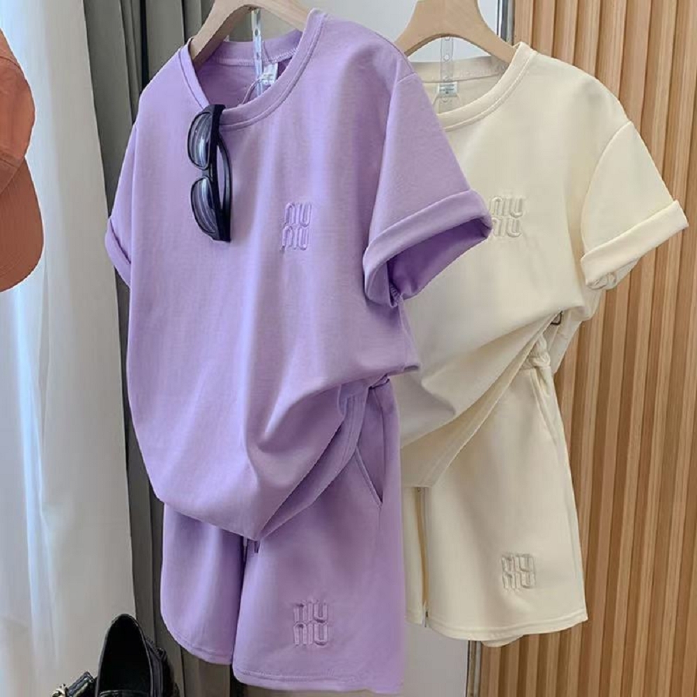 【ASister 小姊姊】AS2450#女裝｜中大尺碼休閒套裝☆*miu*T恤+短褲(5色 M-3XL)