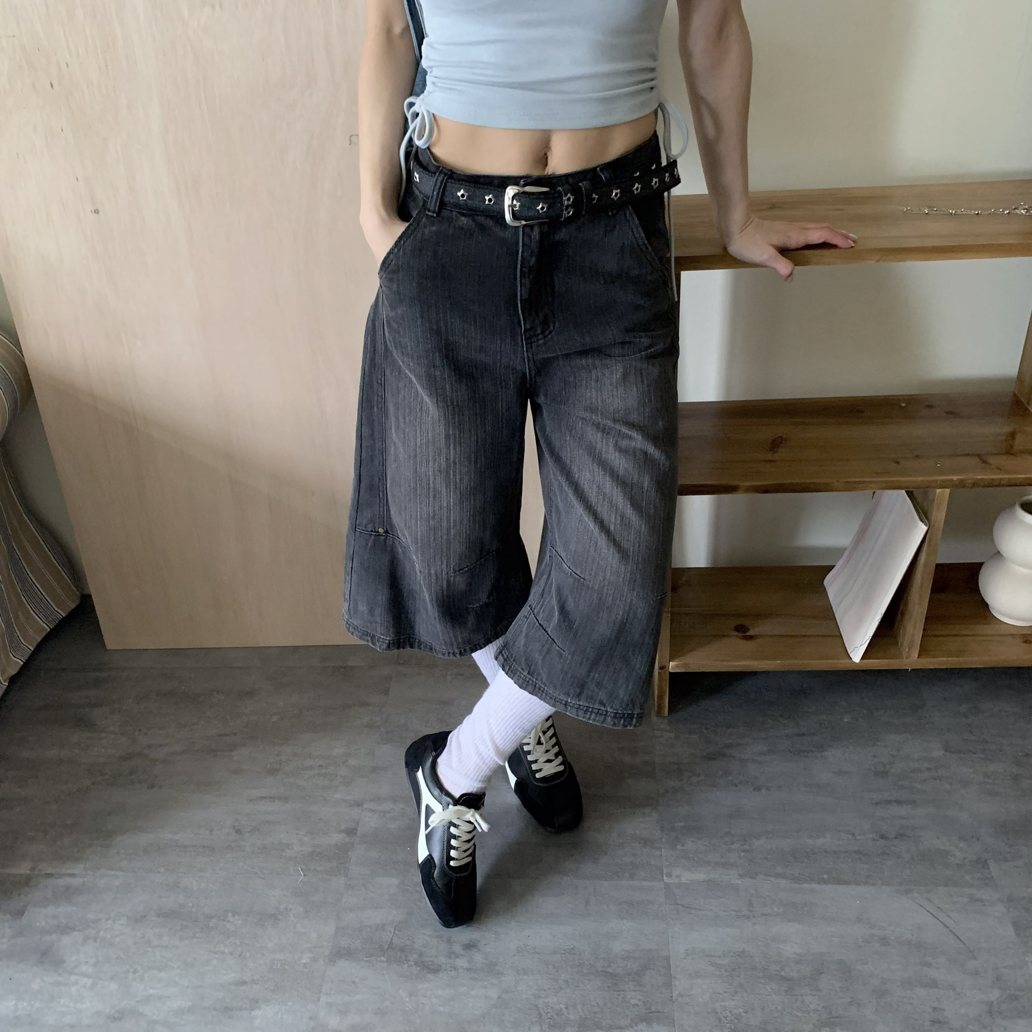 ISA_小男孩比例 復古水洗做舊七分牛仔褲_64010