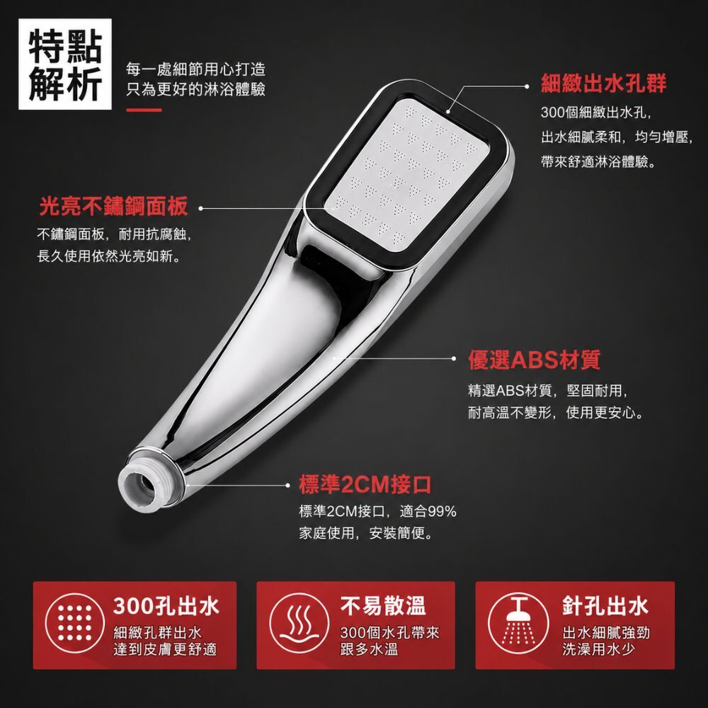 300孔蓮蓬頭 1.5M軟管｜蓮蓬頭組 高壓省水蓮蓬頭 不鏽鋼面板 增壓蓮蓬頭 浴室蓮蓬頭 淋浴花灑【輕鬆購五金百貨】
