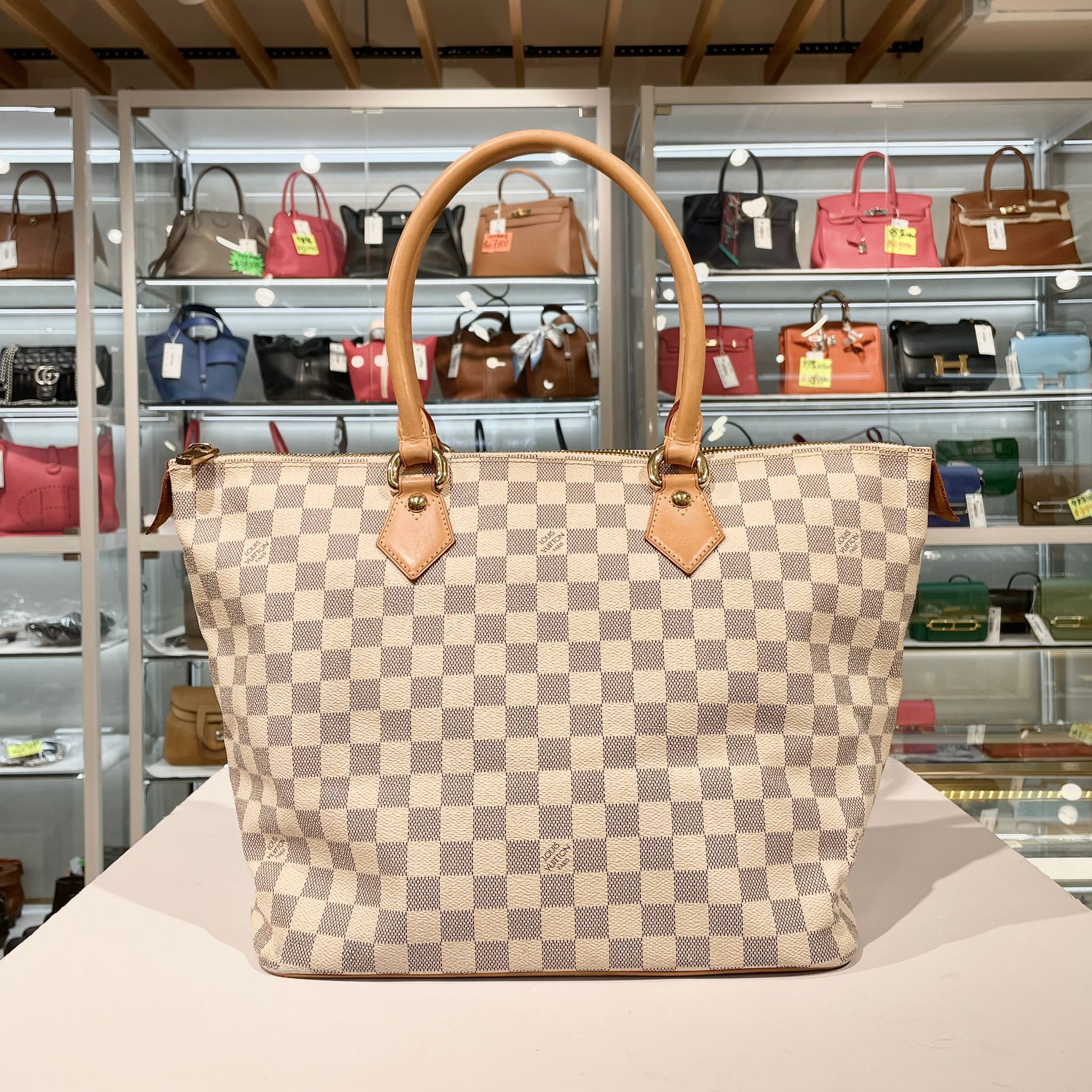 95%NEW二手Louis Vuitton Damier Azur Saleya, MM N51185, 白色棋盤格帆布, LV單肩袋/奶粉袋 #香榭站正品
