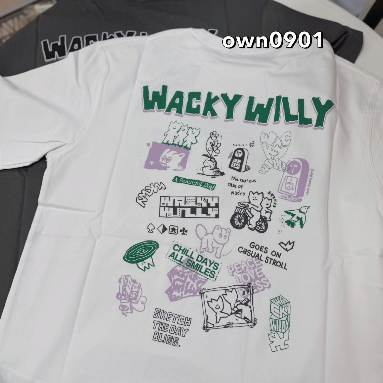 【OWN】Wacky Willy 短袖 上衣 春夏 造型 塗鴉 休閒 短T 小黃人 男女同款 炭灰 白色