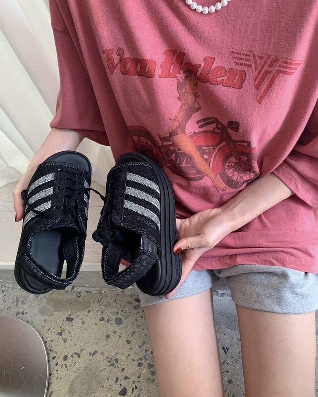 ADIDAS GAZELLE BOLD SANDALS 丹寧系列 黑灰 涼鞋 厚底 增高 解構 女鞋 KI0007 / 預購