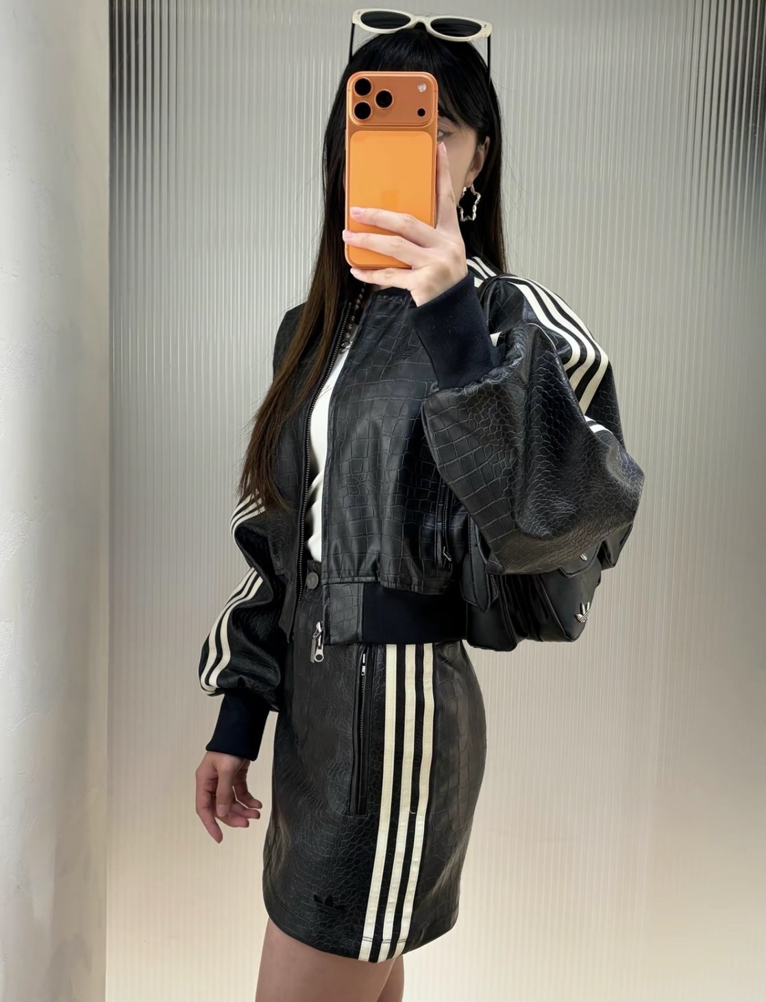 【OWN】Adidas Originals 皮革短裙 裙子 夏季 拉鍊口袋 女生 黑色 ke5034