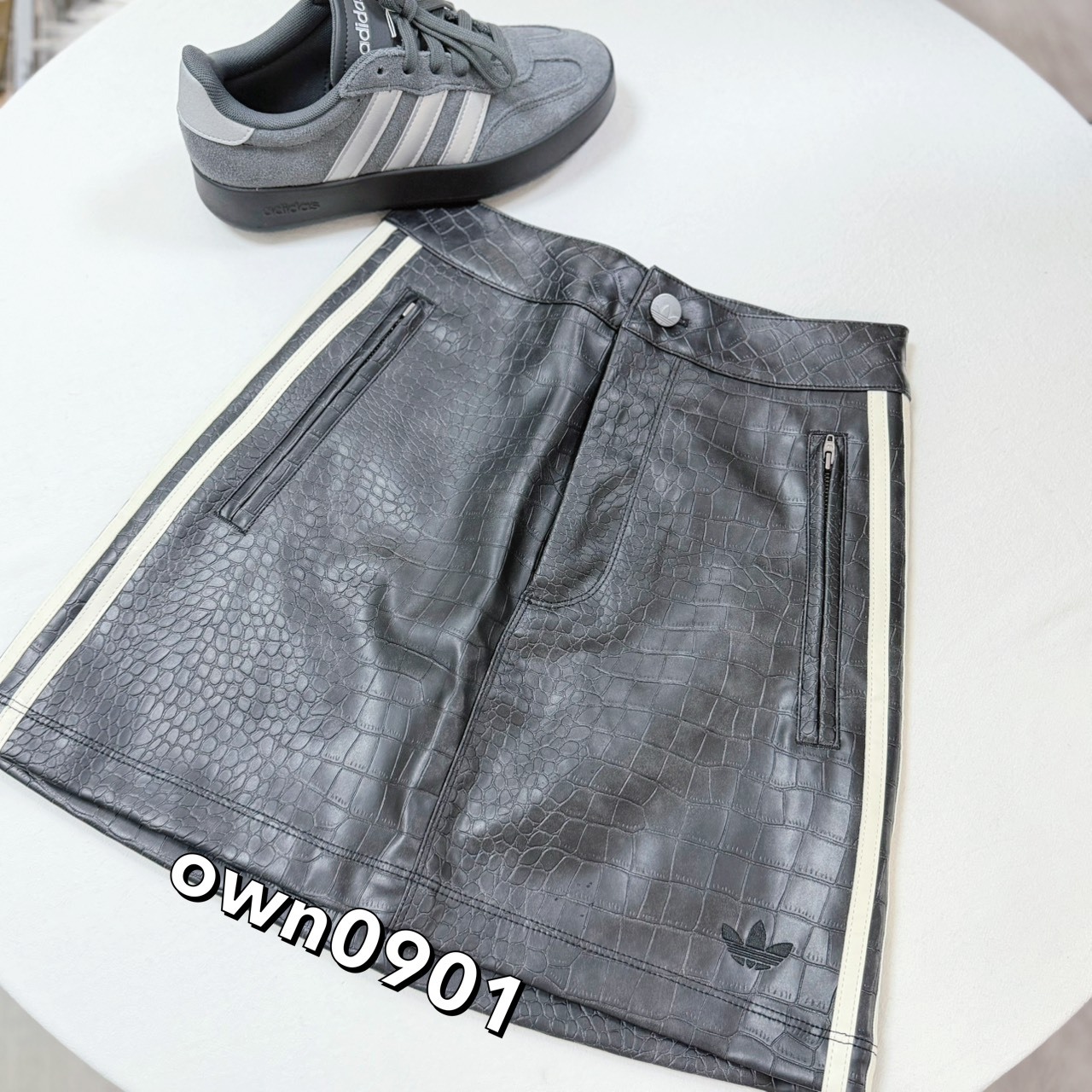 【OWN】Adidas Originals 皮革短裙 裙子 夏季 拉鍊口袋 女生 黑色 ke5034