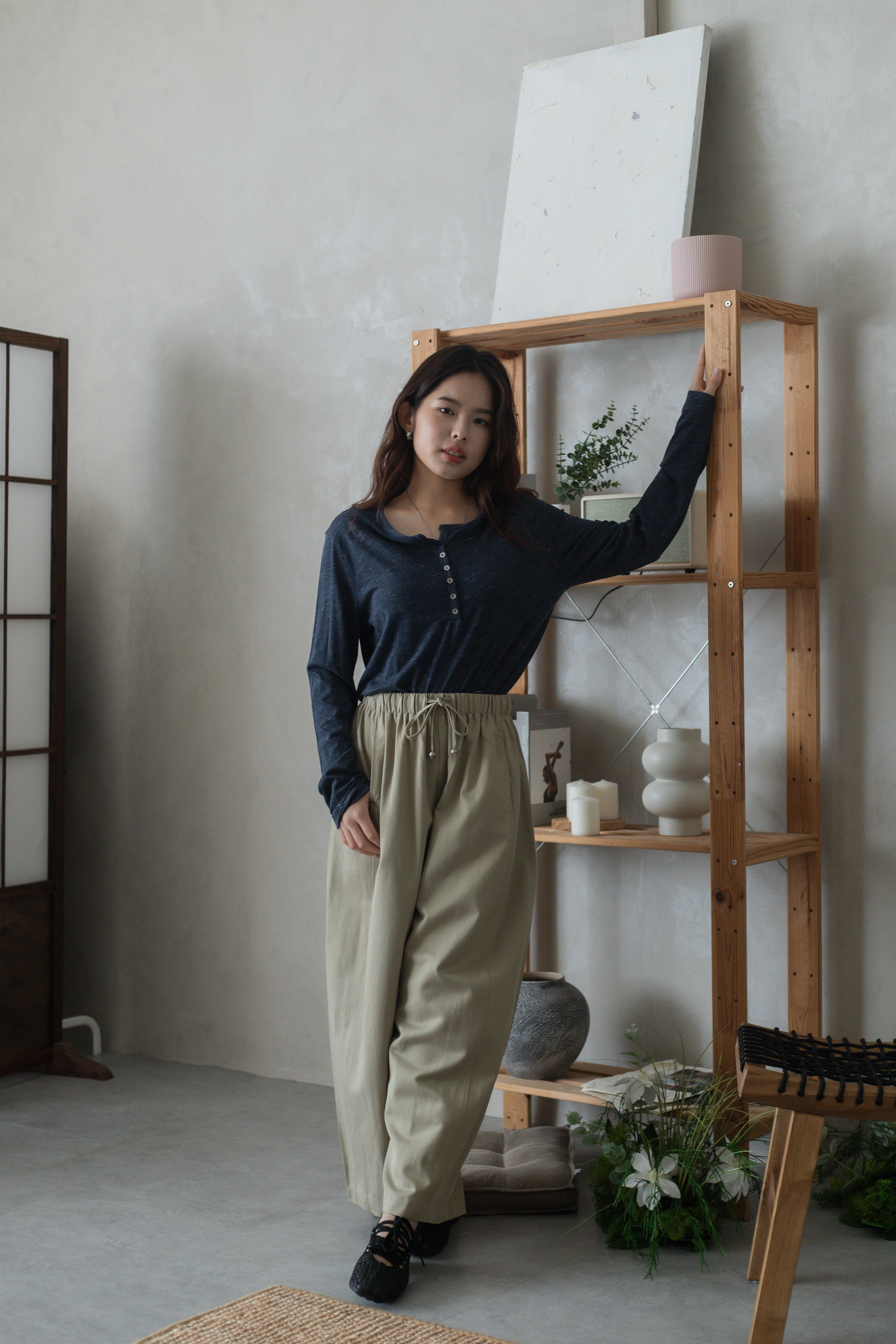 Voryn Buttoned Long Sleeve Tee Navy  - 2730BLNAV